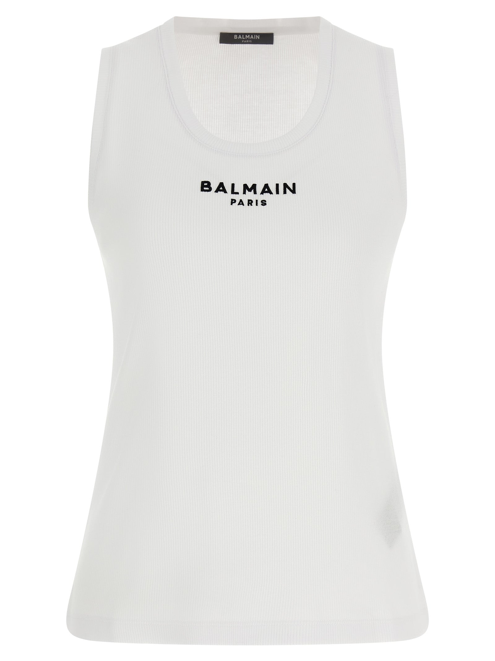 Balmain White Cotton Sleeveles T-Shirt