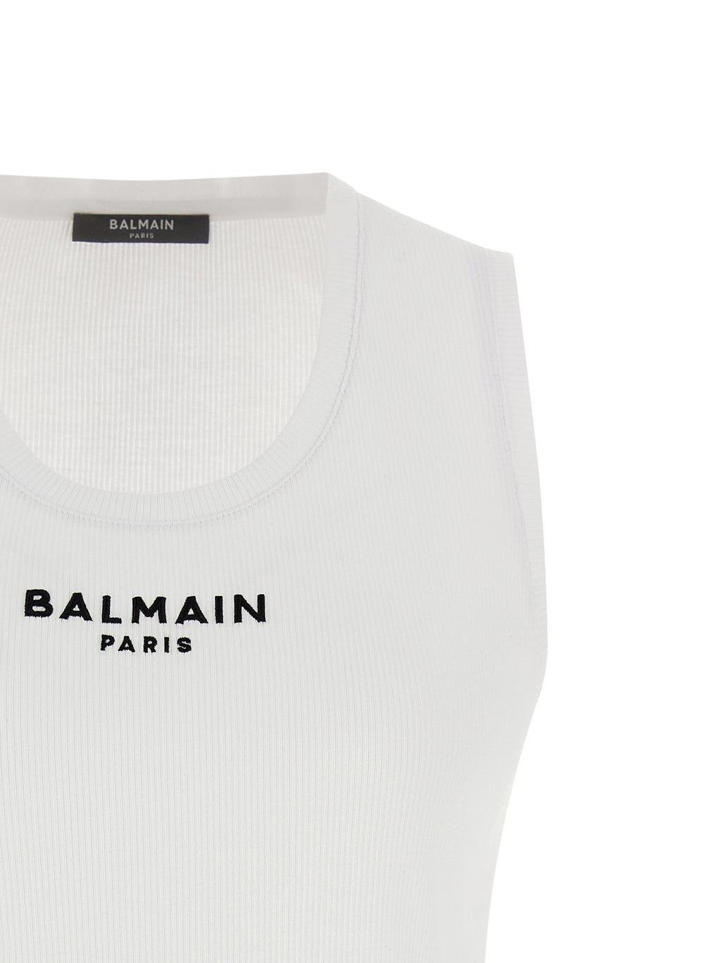Balmain White Cotton Sleeveles T-Shirt