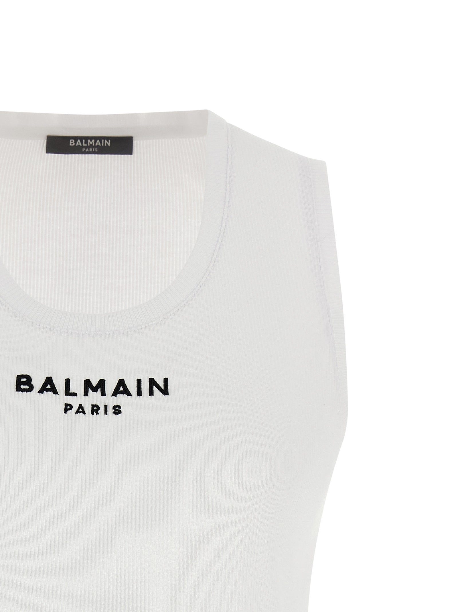 Balmain White Cotton Sleeveles T-Shirt