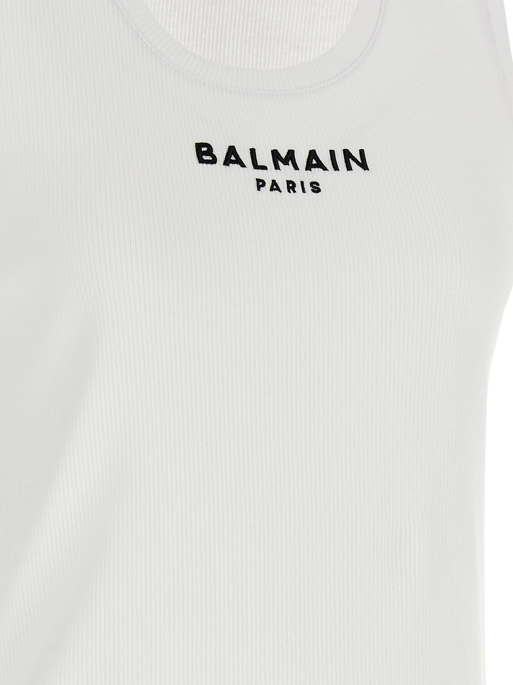 Balmain White Cotton Sleeveles T-Shirt
