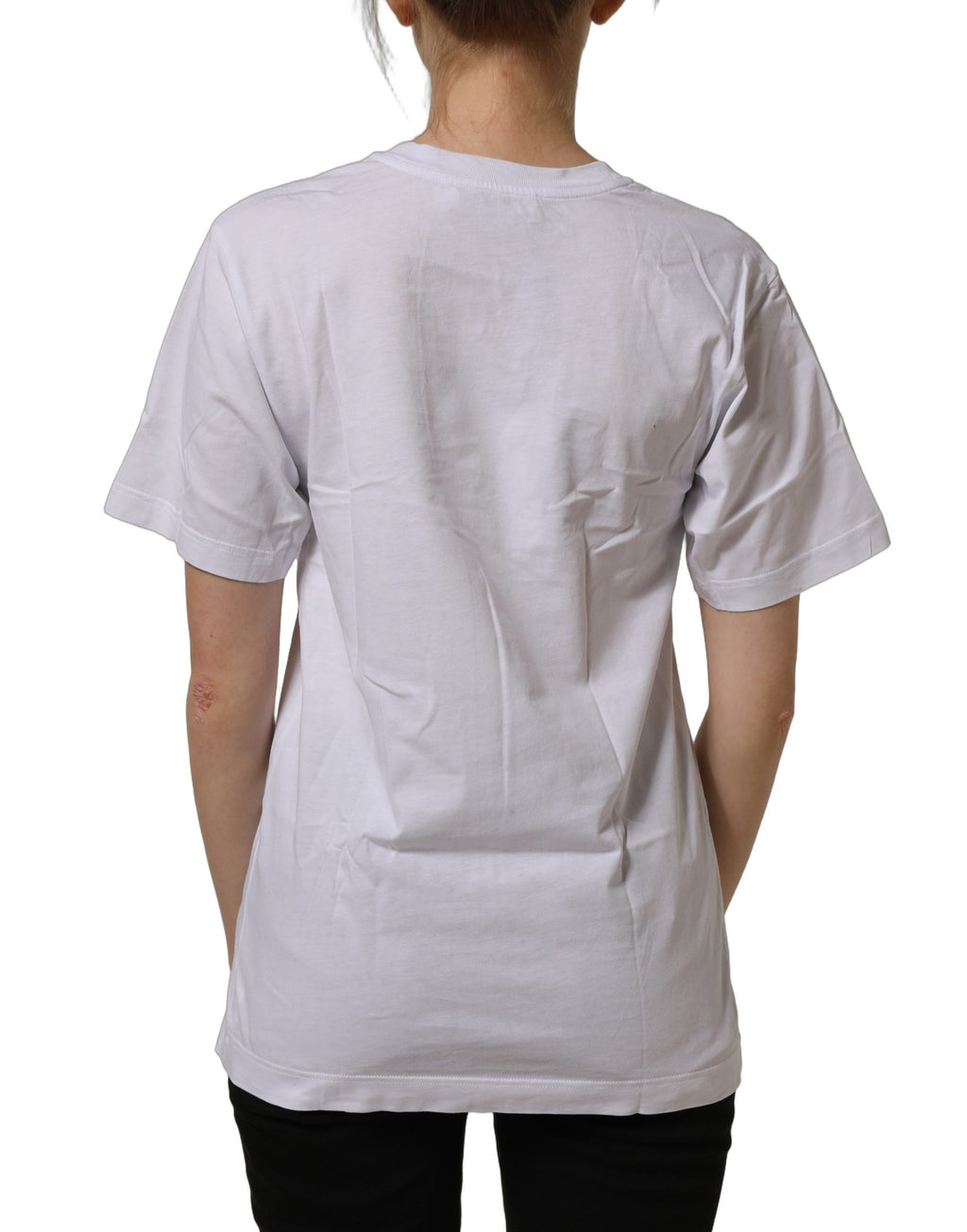 Dolce & Gabbana White Cotton Gold DG Logo Crew Neck T-shirt
