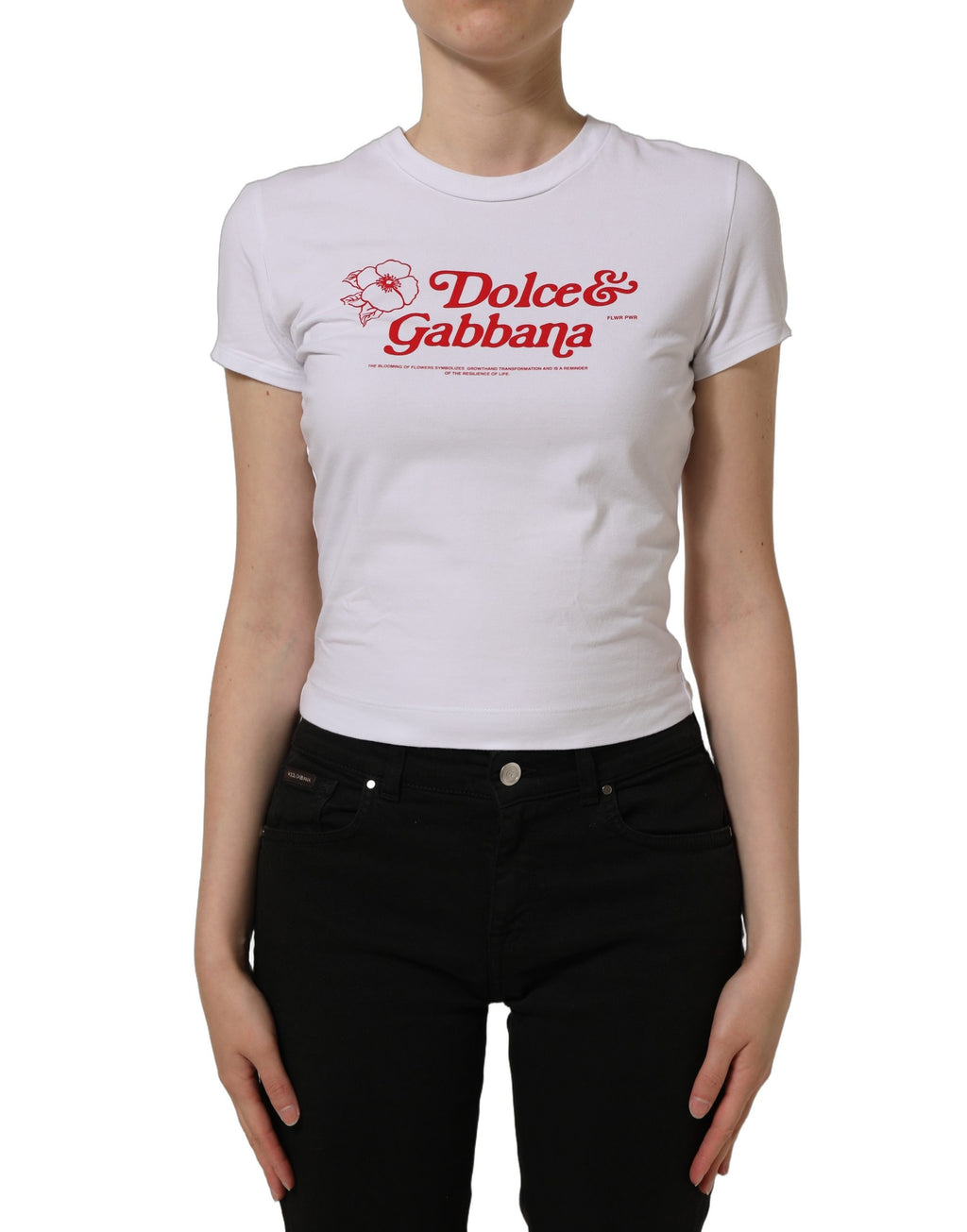 Dolce & Gabbana White Floral Logo Print Crew Neck T-shirt