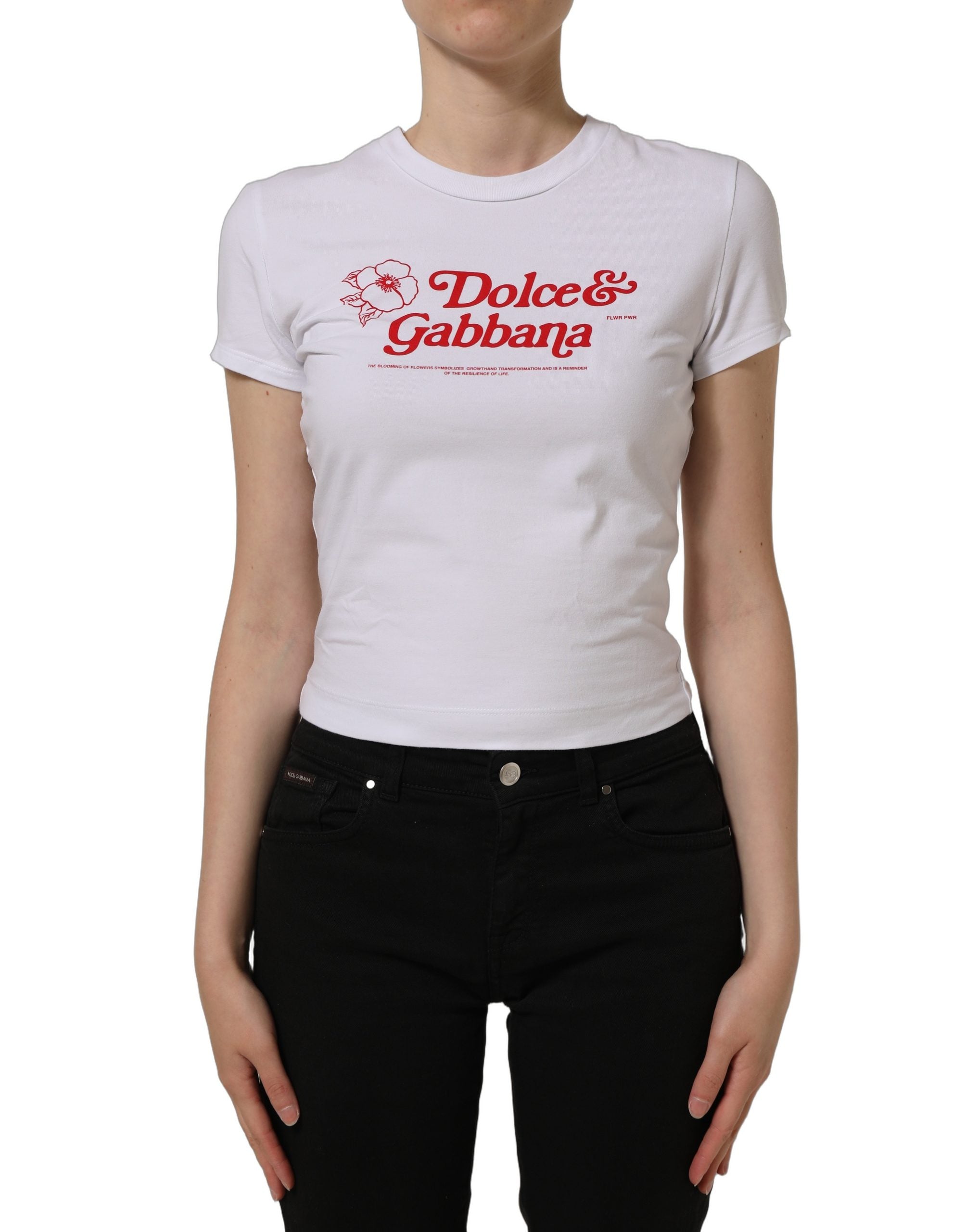 Dolce & Gabbana White Floral Logo Print Crew Neck T-shirt