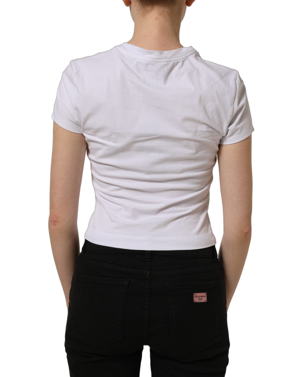 Dolce & Gabbana White Floral Logo Print Crew Neck T-shirt