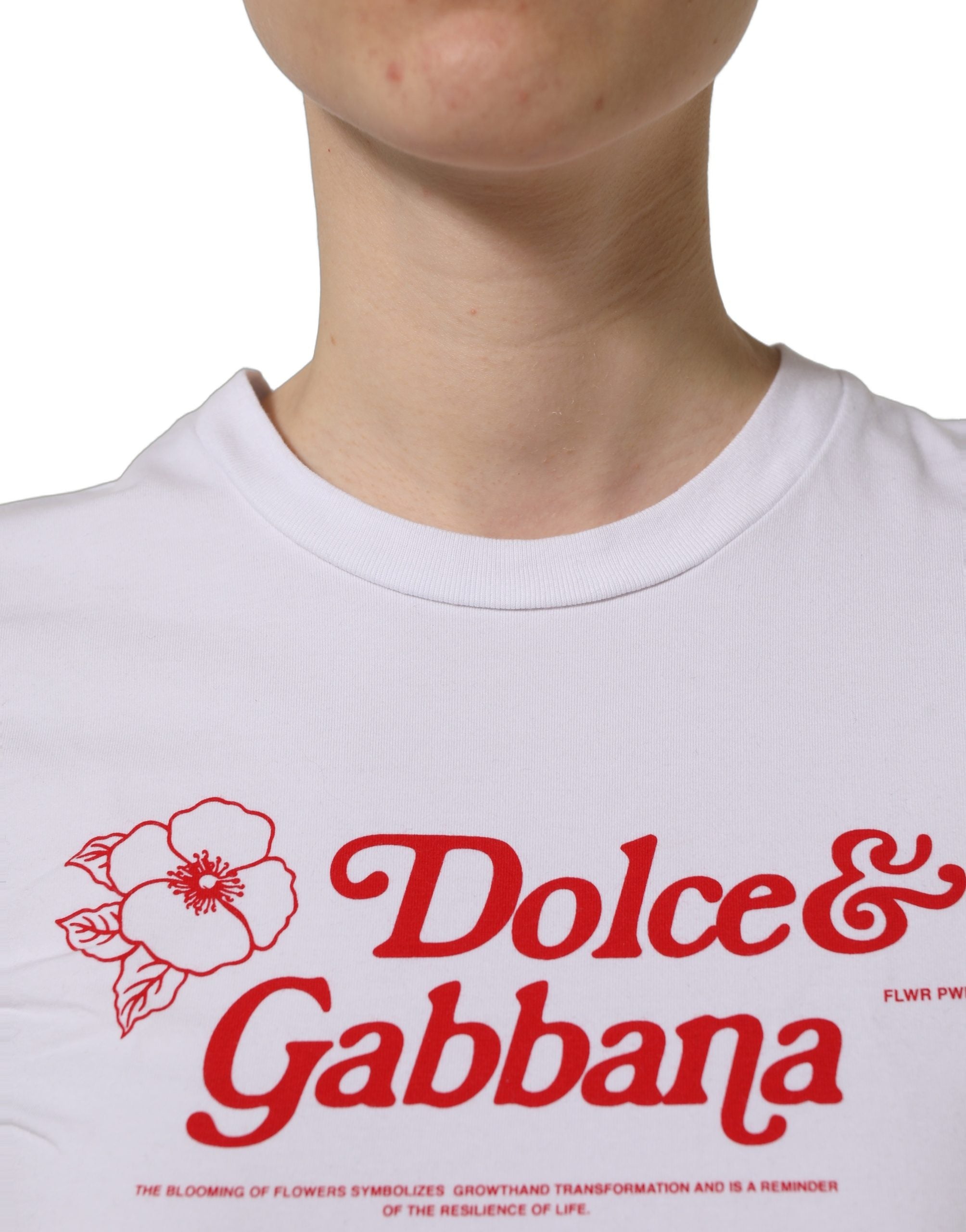 Dolce & Gabbana White Floral Logo Print Crew Neck T-shirt