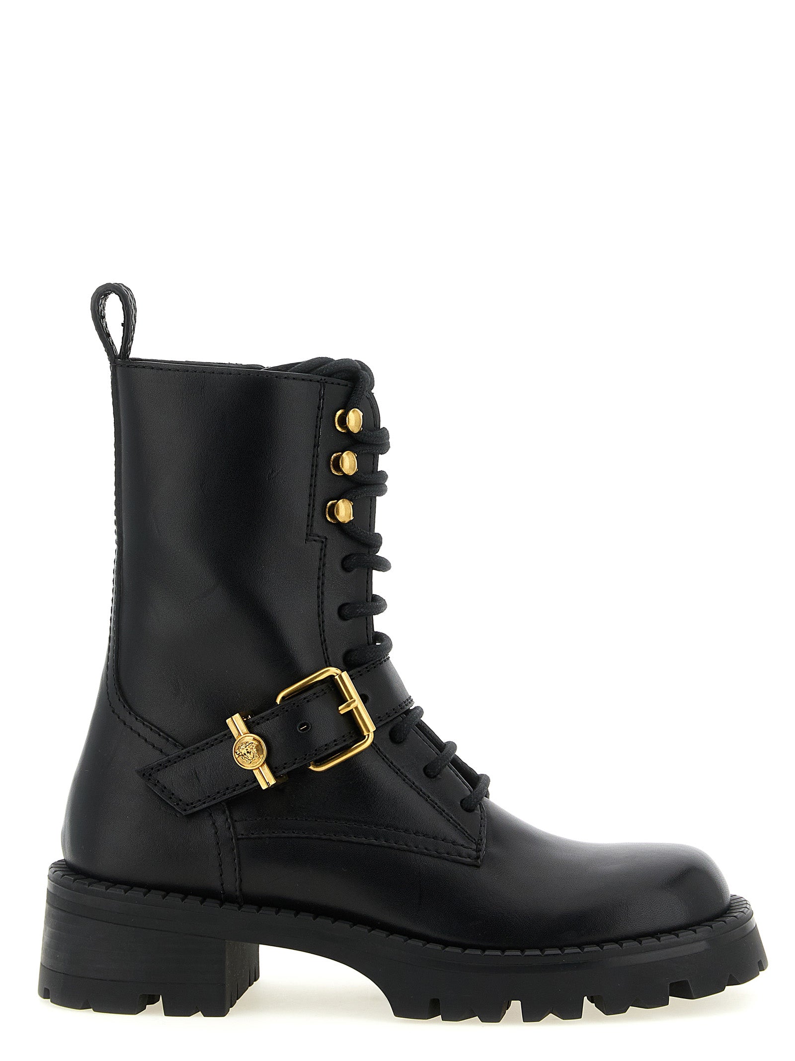 Versace Black Calfskin Lace-Up Boots