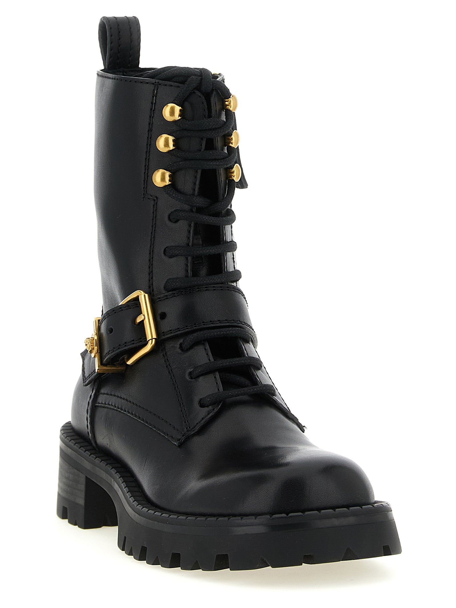 Versace Black Calfskin Lace-Up Boots