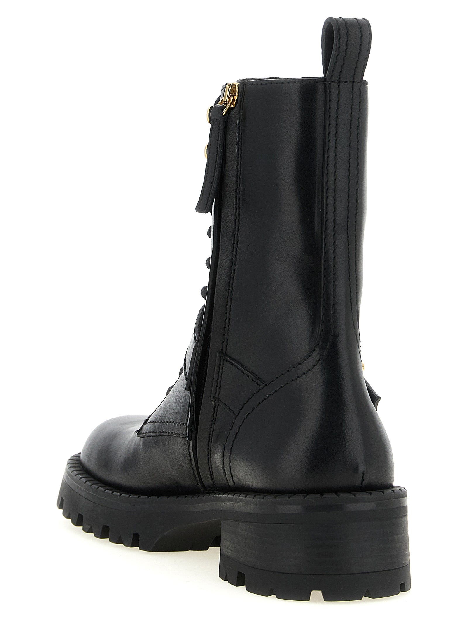 Versace Black Calfskin Lace-Up Boots