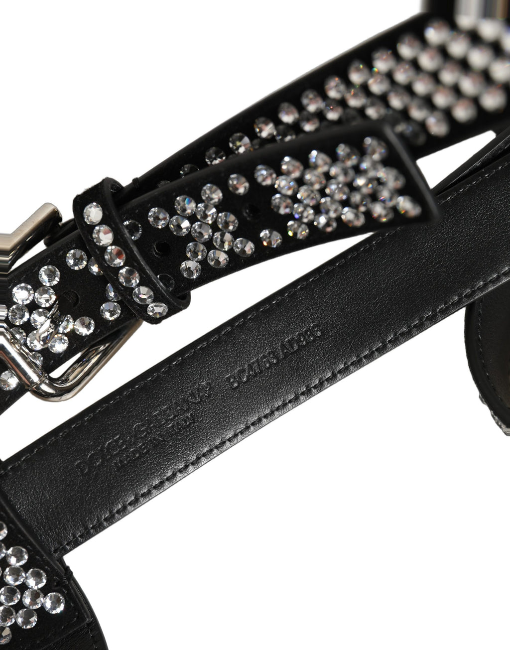 Dolce & Gabbana Black Leather Rhinestones Embellished Men Suspender