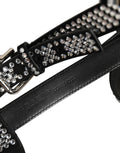 Dolce & Gabbana Black Leather Rhinestones Embellished Men Suspender