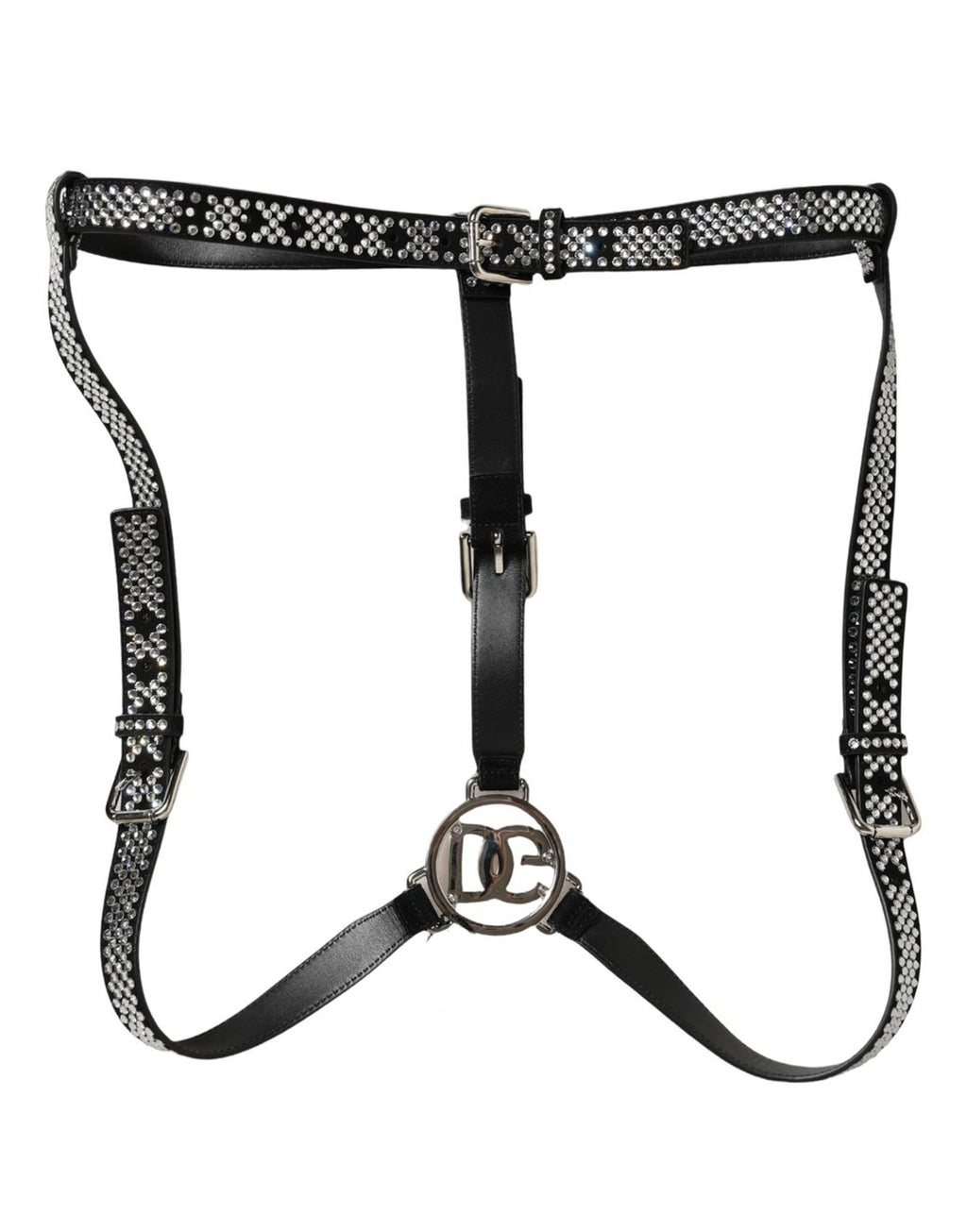 Dolce & Gabbana Black Leather Rhinestones Embellished Men Suspender