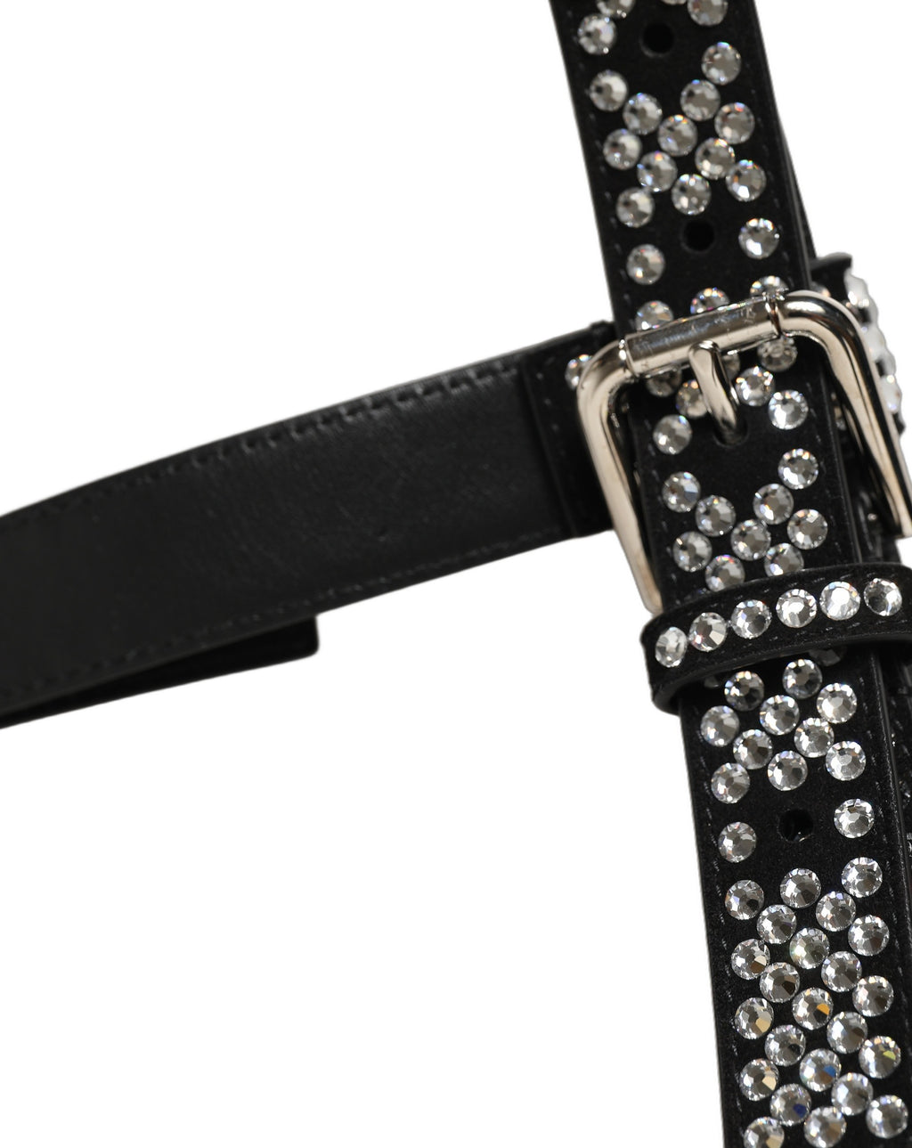 Dolce & Gabbana Black Leather Rhinestones Embellished Men Suspender