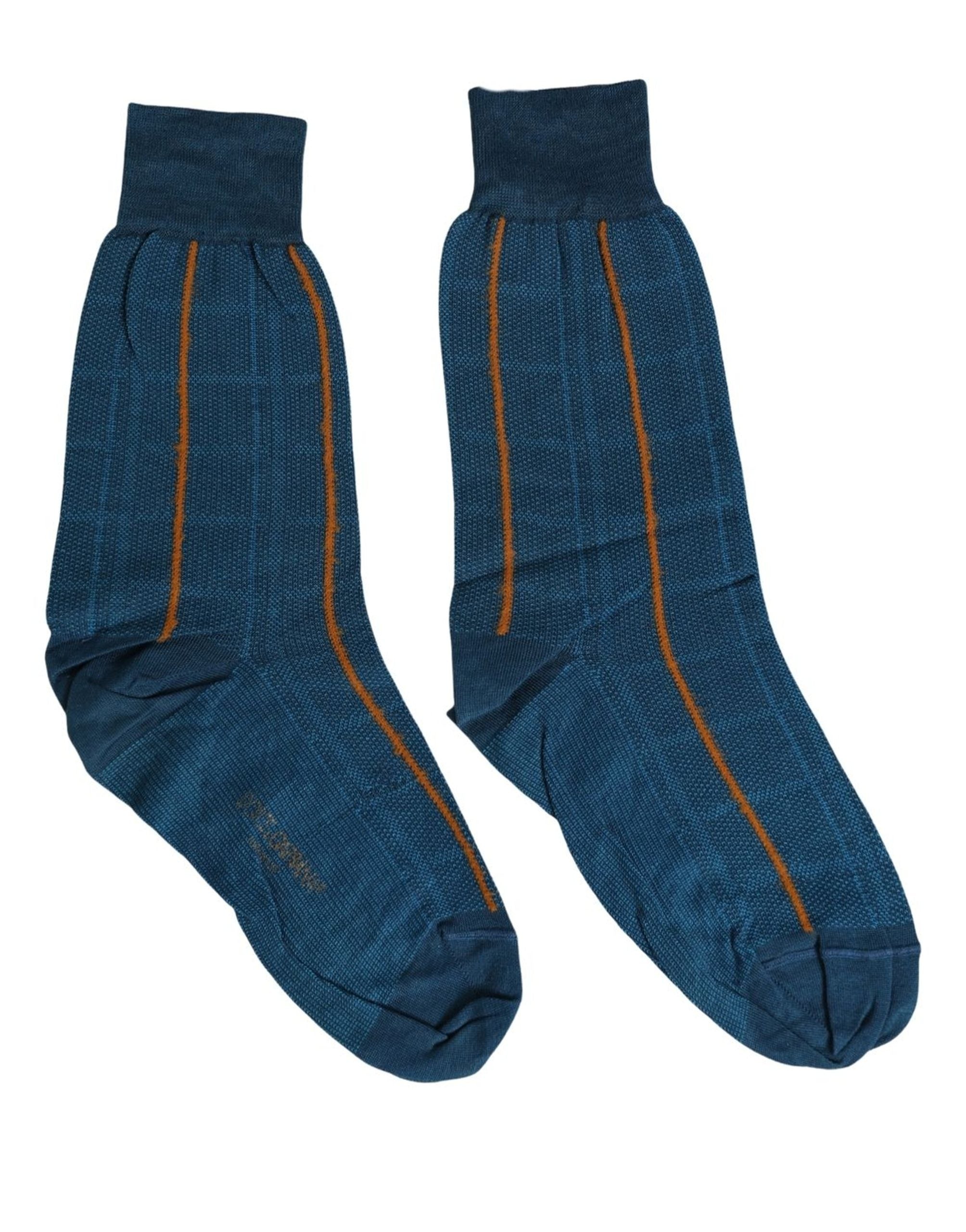 Dolce & Gabbana Men Blue Cotton Stretch Mid Calf Accessory Socks