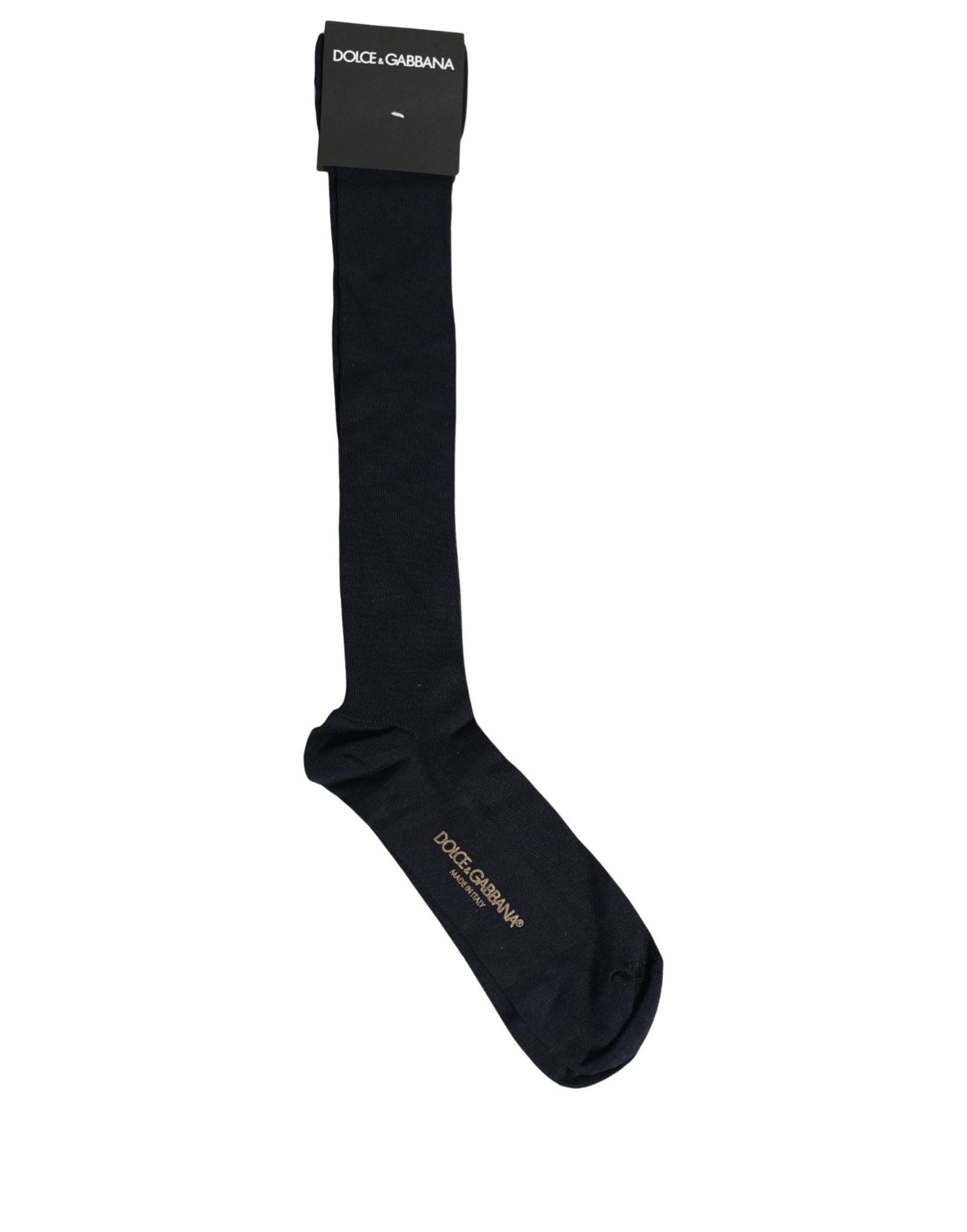 Dolce & Gabbana Men Dark Blue Viscose Over The Calf Accessory Socks