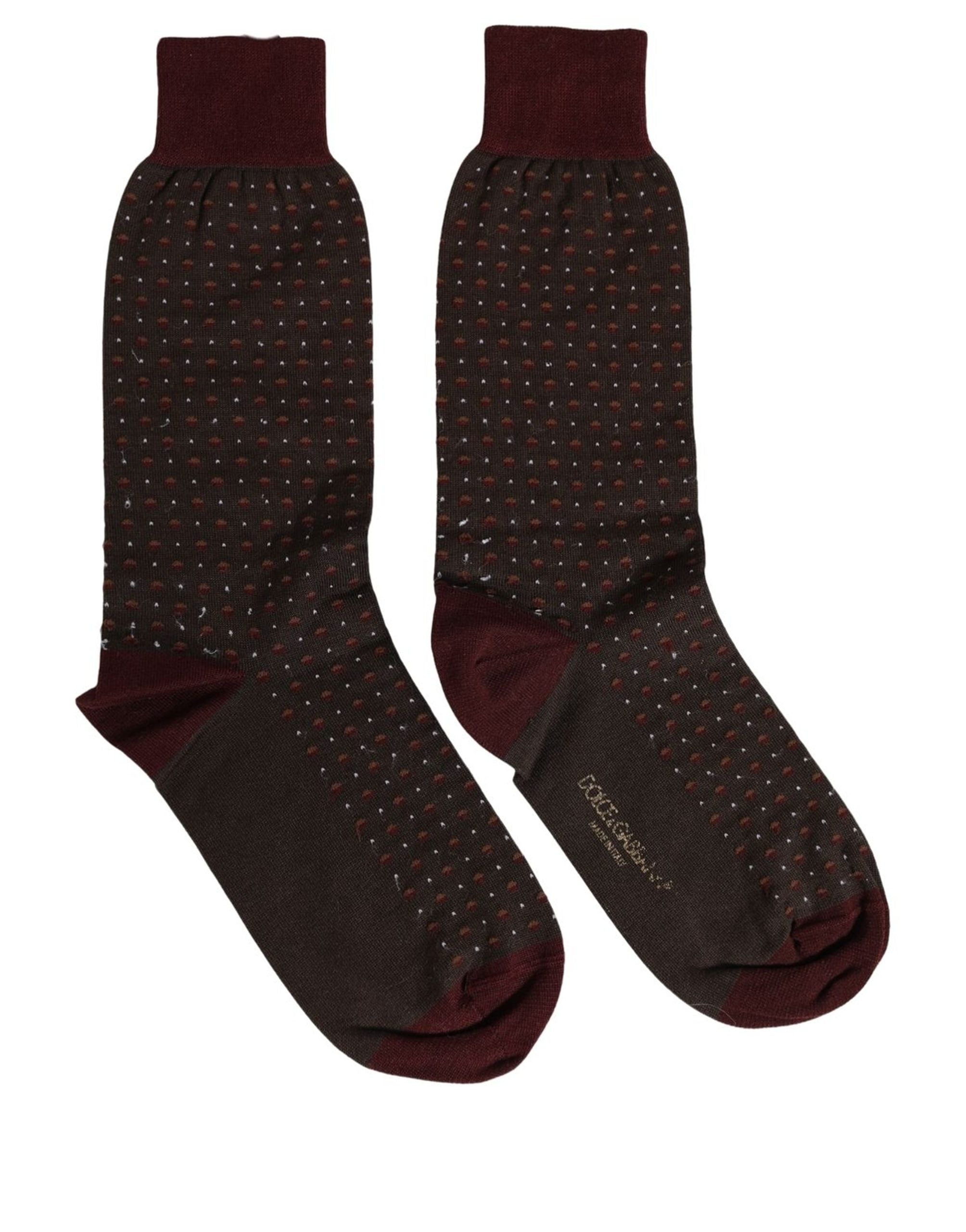 Dolce & Gabbana Maroon Dotted Wool Over The Calf Accessory Socks
