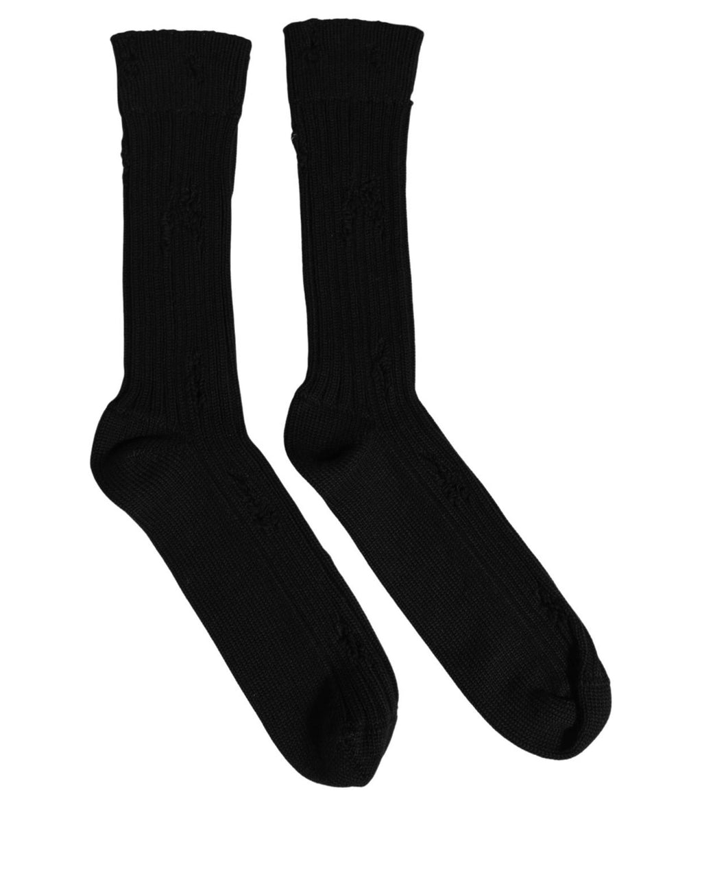 Dolce & Gabbana Men Black Cotton Distressed Mid Calf Accessory Socks