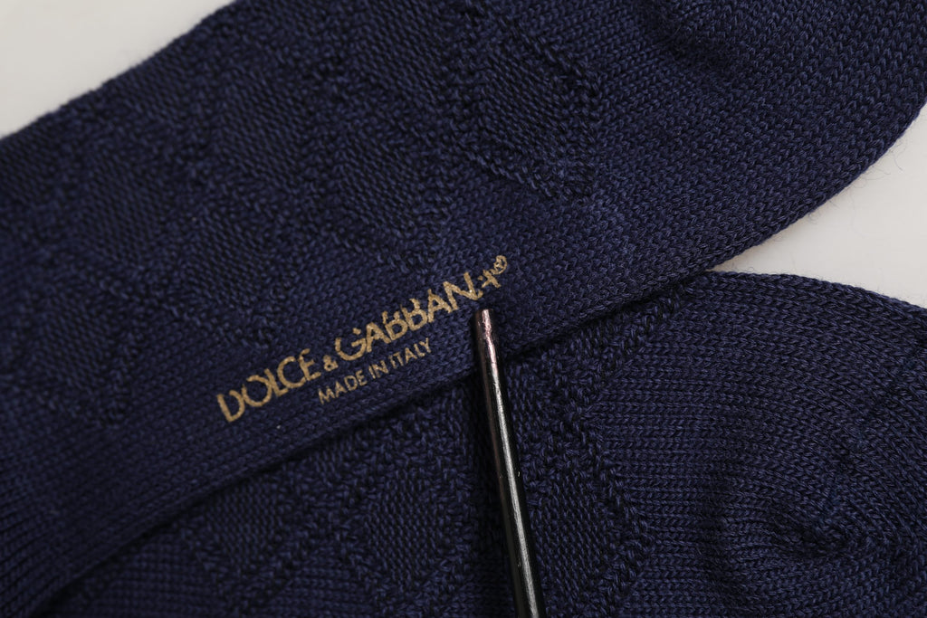 Dolce & Gabbana Navy Blue Wool Crest Logo Knee High Accessory Socks