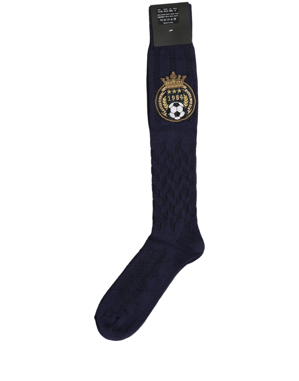 Dolce & Gabbana Navy Blue Wool Crest Logo Knee High Accessory Socks
