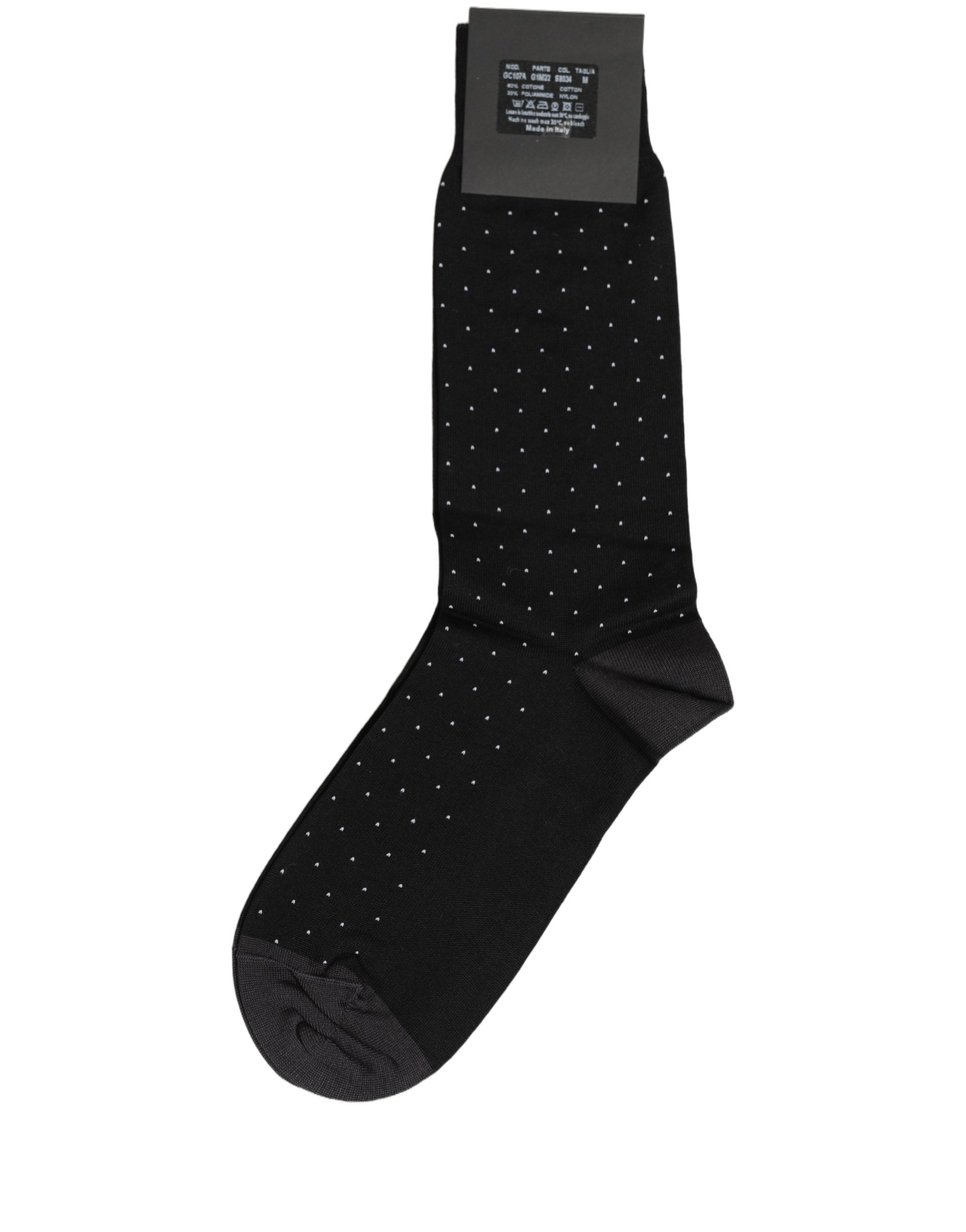 Dolce & Gabbana Men Black Cotton Polka Dot Mid Calf Accessory Socks