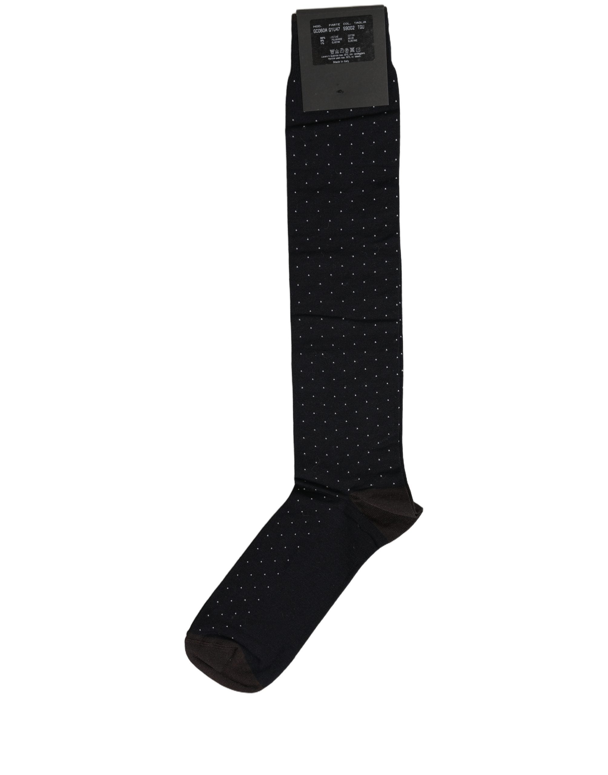 Dolce & Gabbana Men Black Cotton Polka Dot Over The Calf Socks