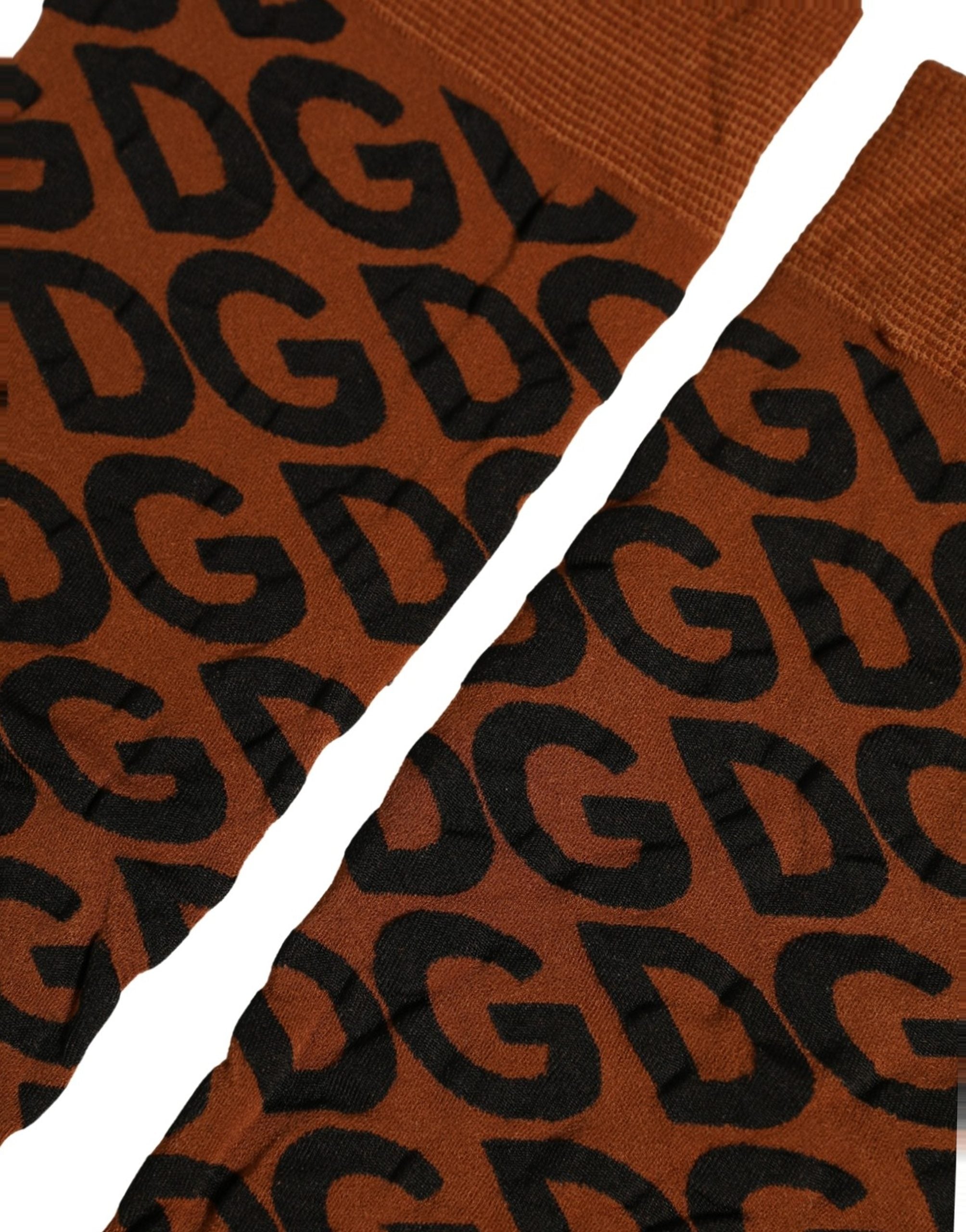 Dolce & Gabbana Brown Black Nylon DG Logo Mid Calf Accessory Socks