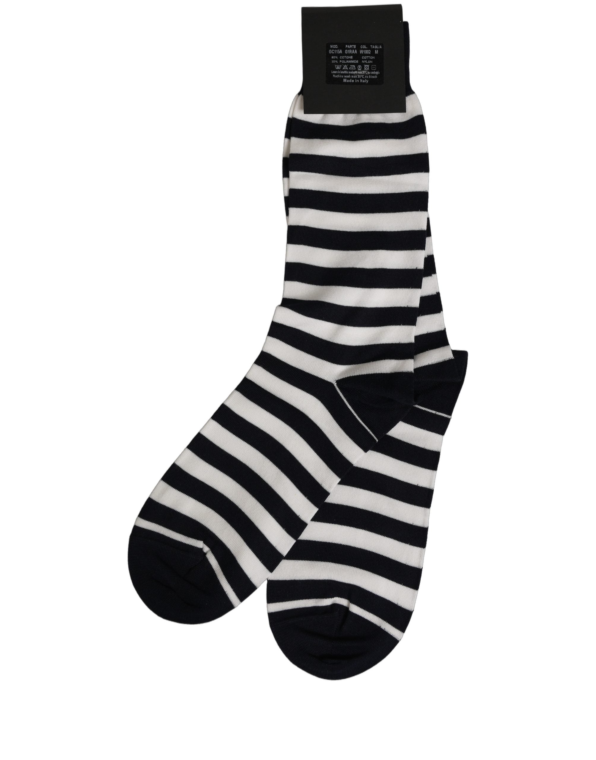 Dolce & Gabbana Black White Stripes Cotton Mid Calf Accessory Socks