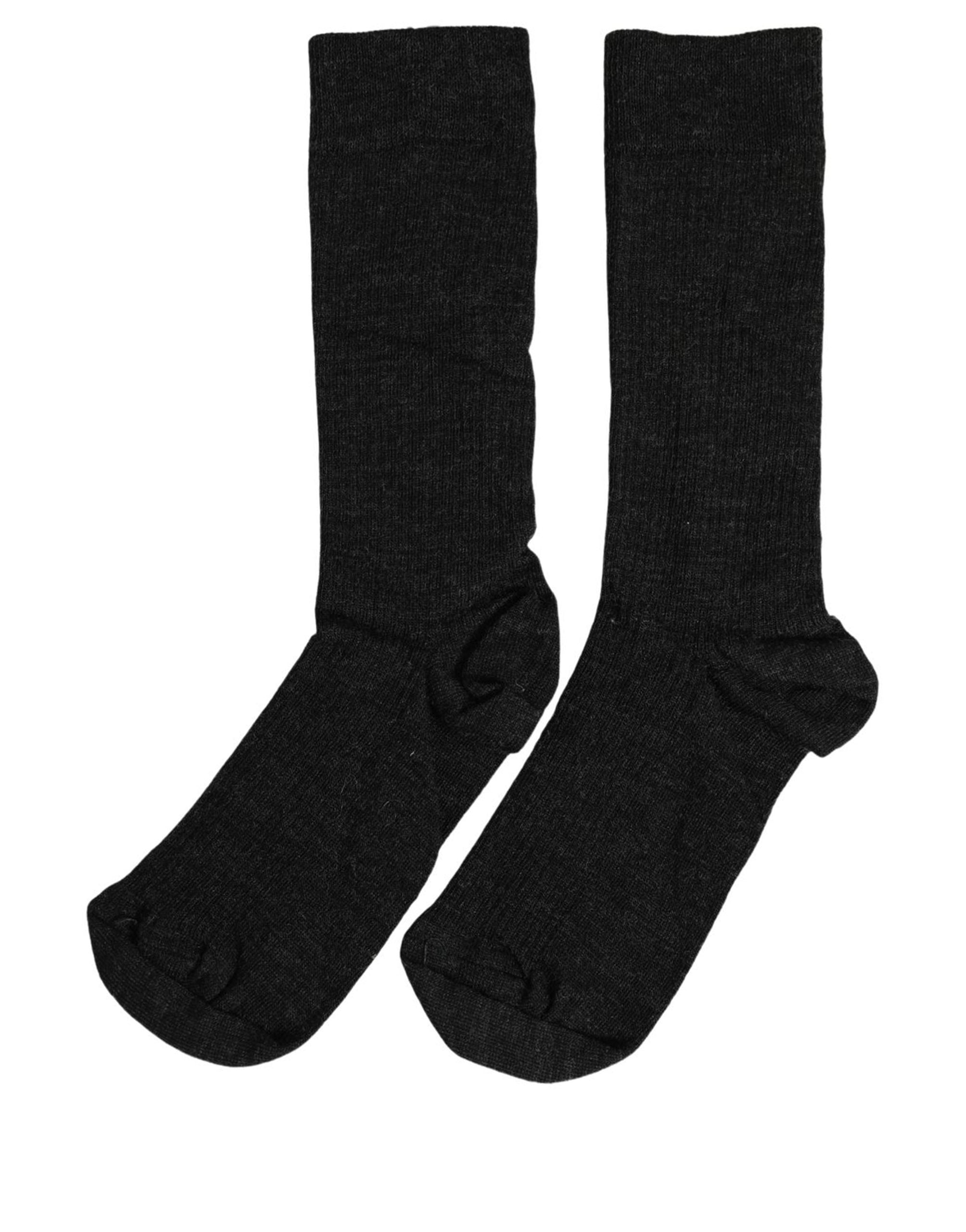 Dolce & Gabbana Black Wool DG Logo Mid Calf Accessory Socks