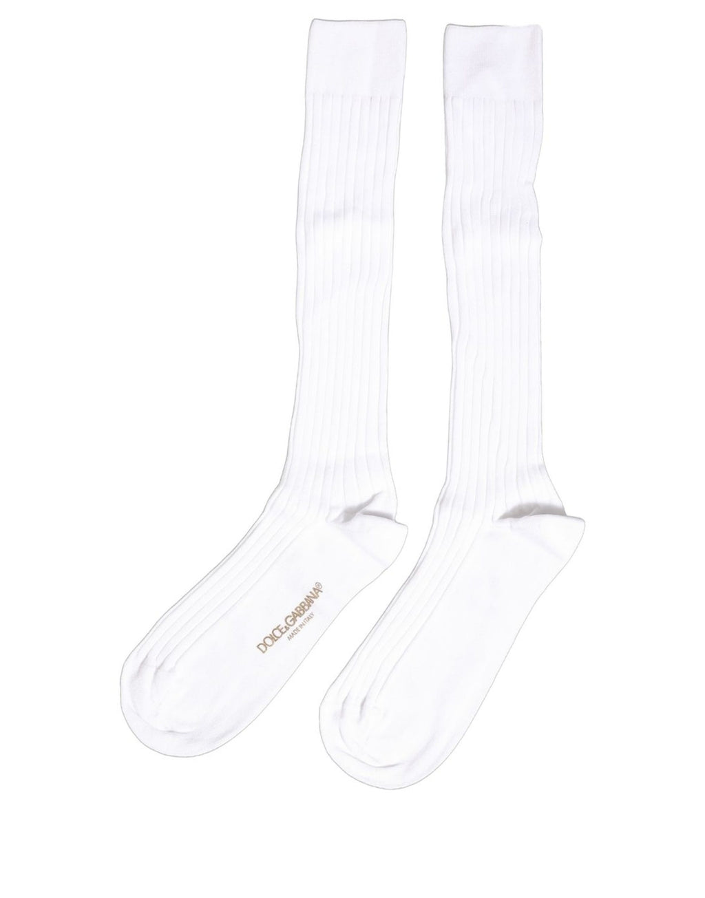Dolce & Gabbana White Cotton Ribbed Logo Over The Calf Women Socks
