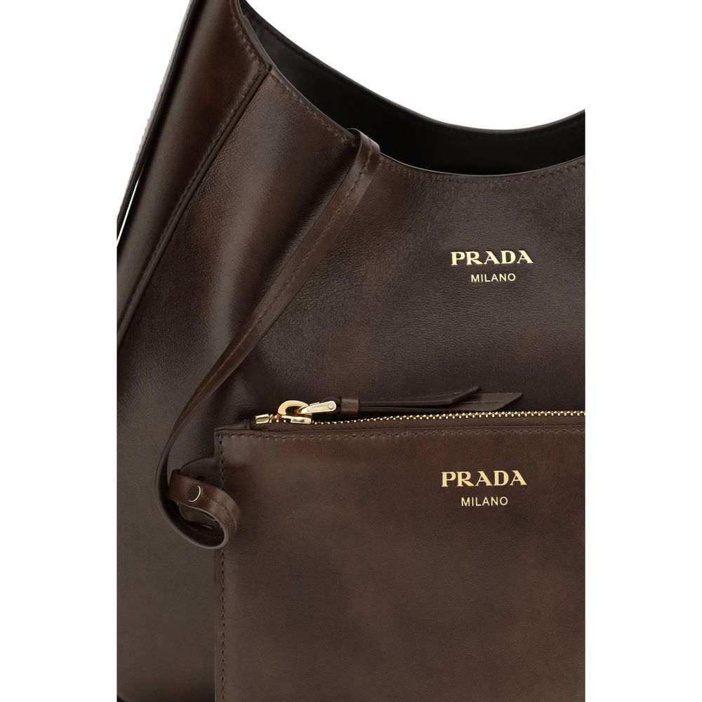 Prada Brown Calf Leather Bos Taurus Shoulder Bag