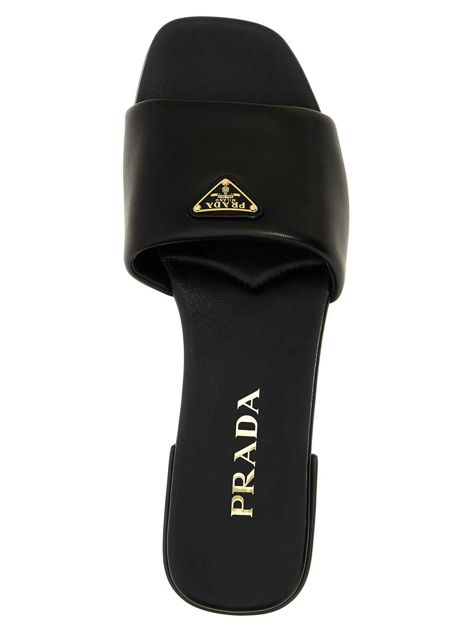 Prada Black Lamb Leather Slides
