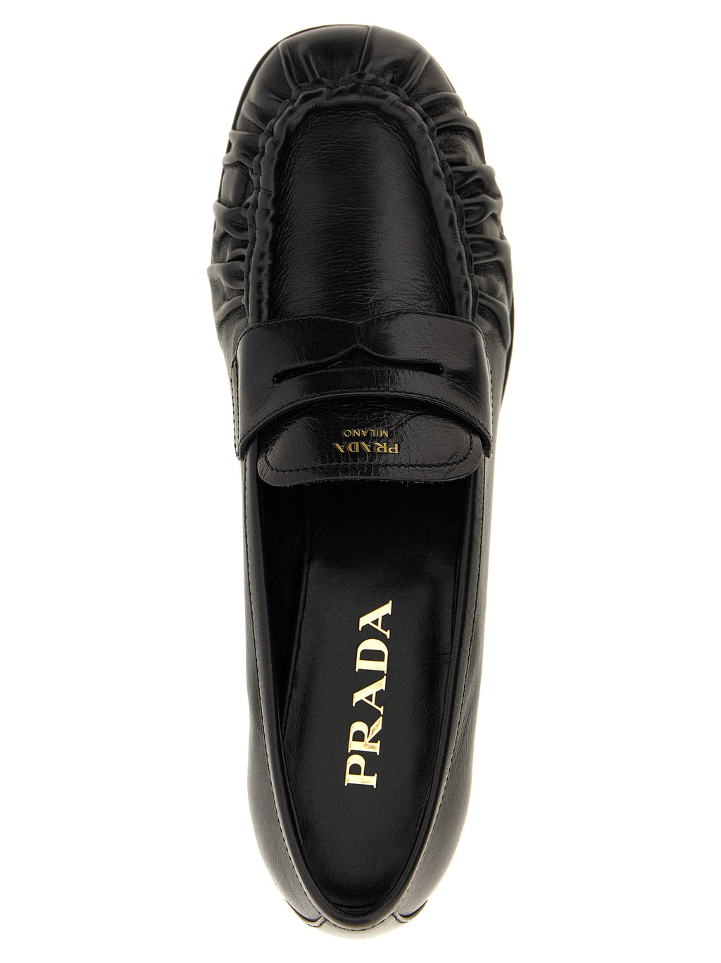 Prada Black Buffalo Leather Slip-On Loafers