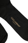 Dolce & Gabbana Black Cotton Ribbed Logo Over The Calf Women Socks