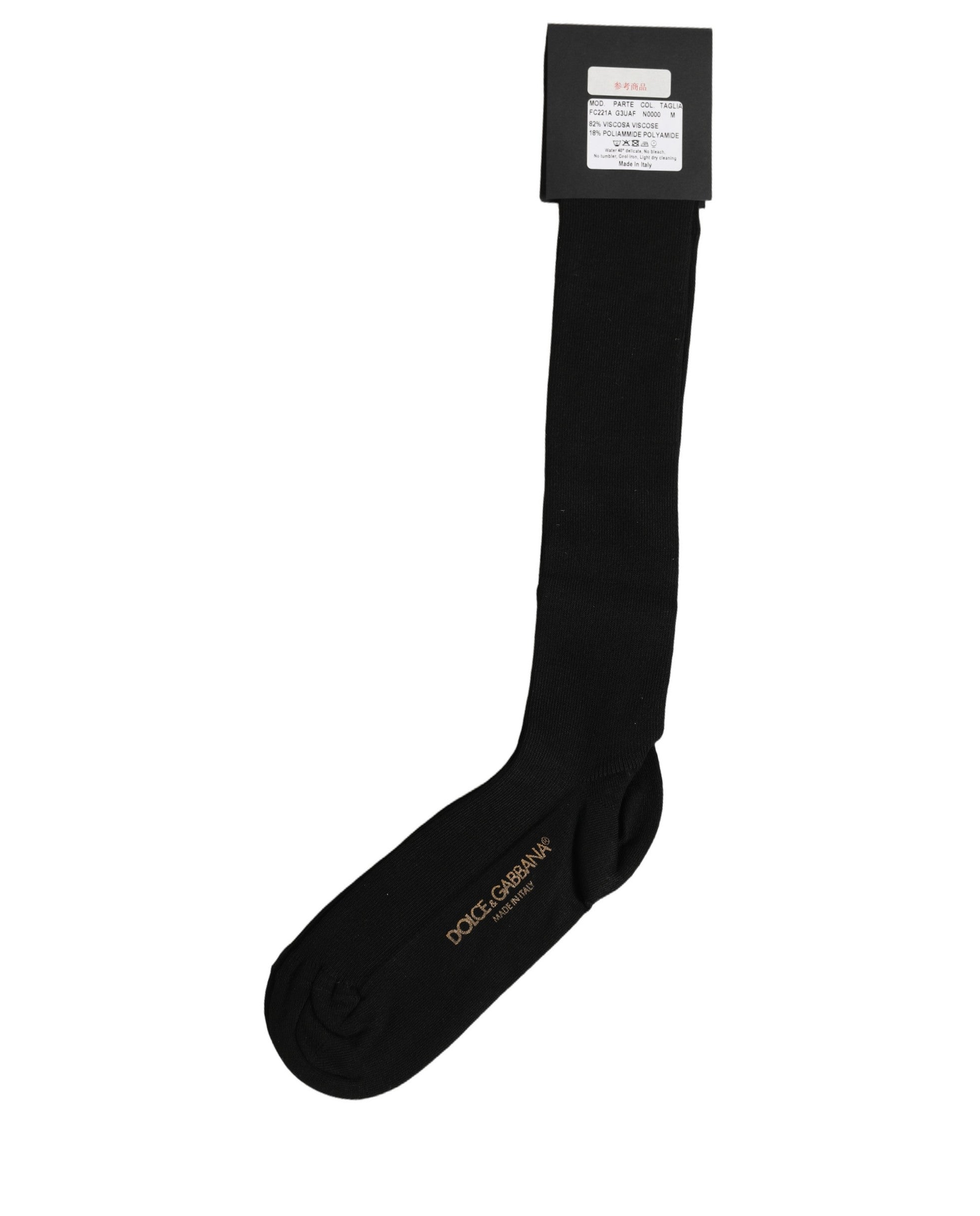 Dolce & Gabbana Black Viscose Logo Over The Calf Accessory Socks