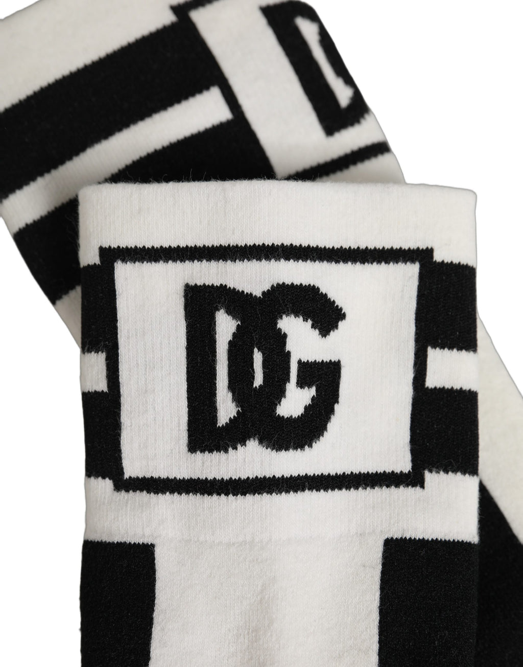 Dolce & Gabbana White Black Cotton Stretch Knee High Socks