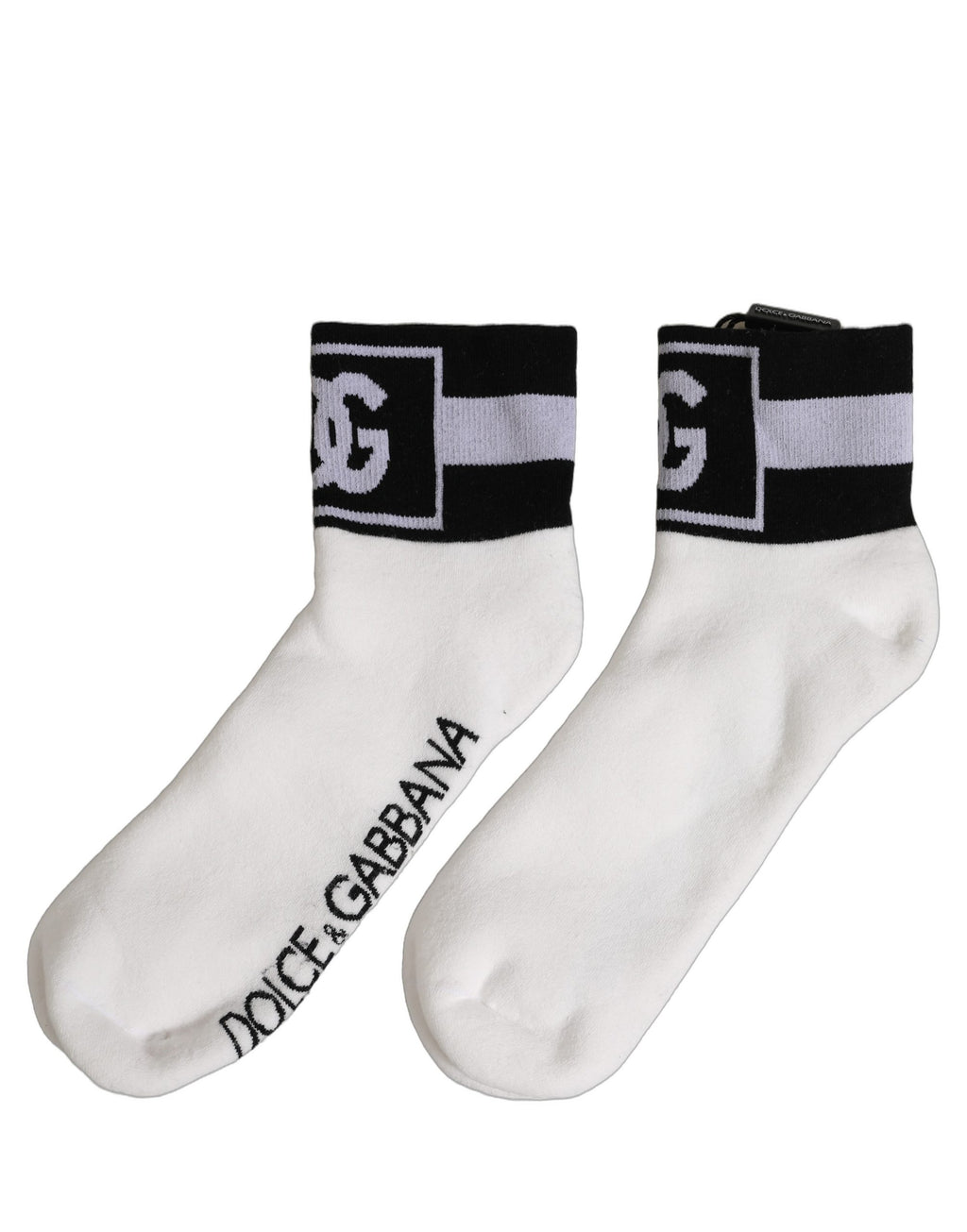 Dolce & Gabbana White Black Cotton Ankle Length DG Logo Socks