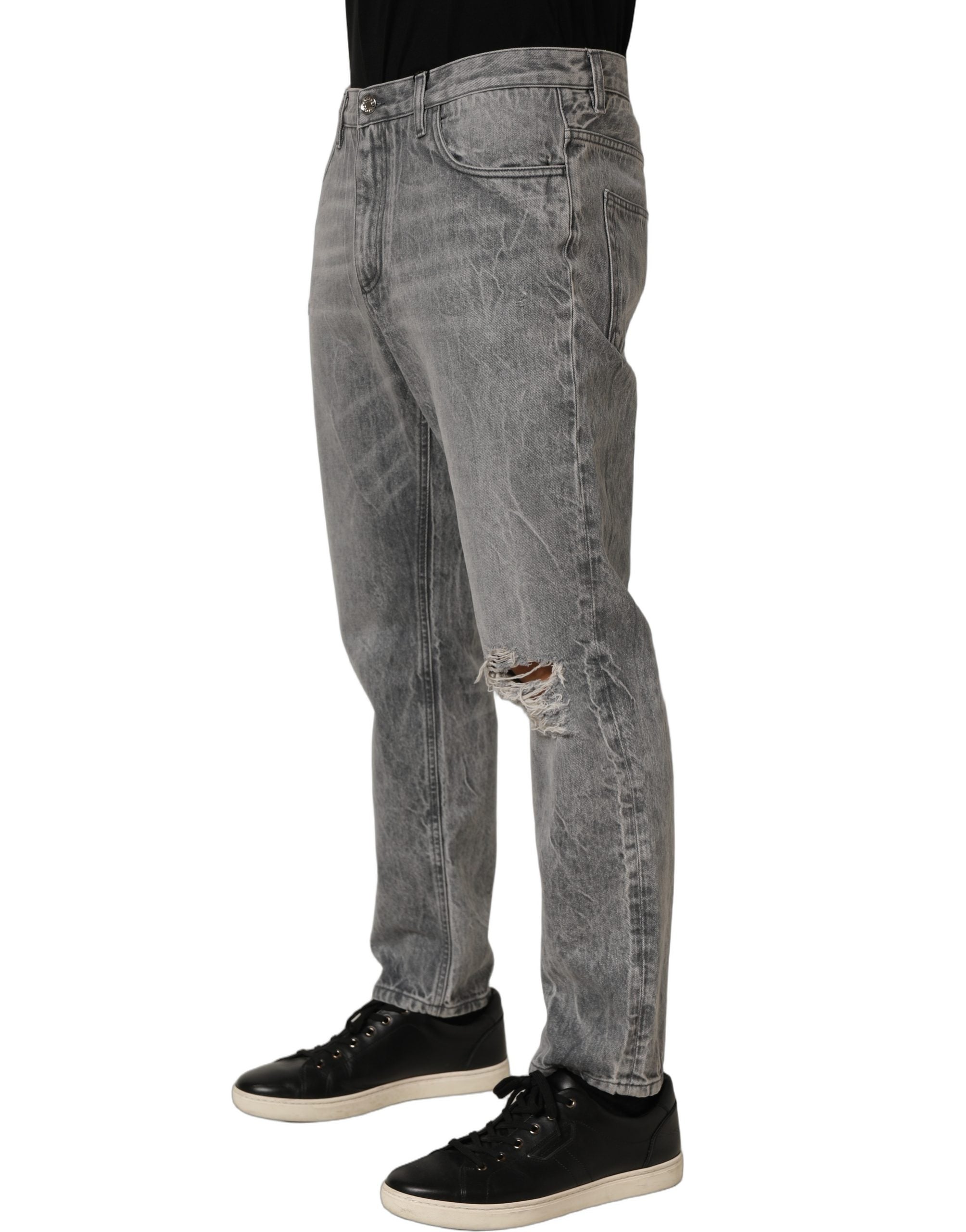 Dolce & Gabbana Grey Distressed Straight Leg Men Denim Jeans