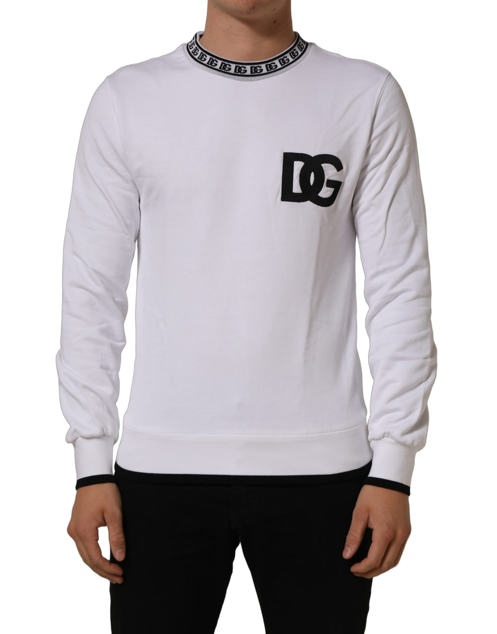 Dolce & Gabbana White Cotton Crew Neck Sweatshirt Sweater