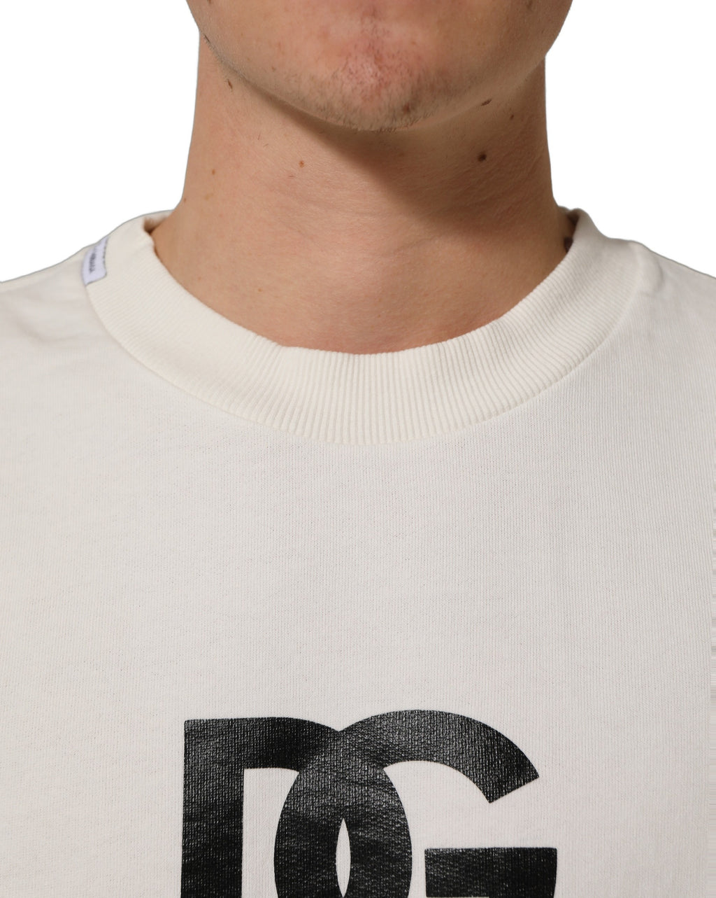 Dolce & Gabbana White Cotton Crew Neck Men Sweatshirt Sweater