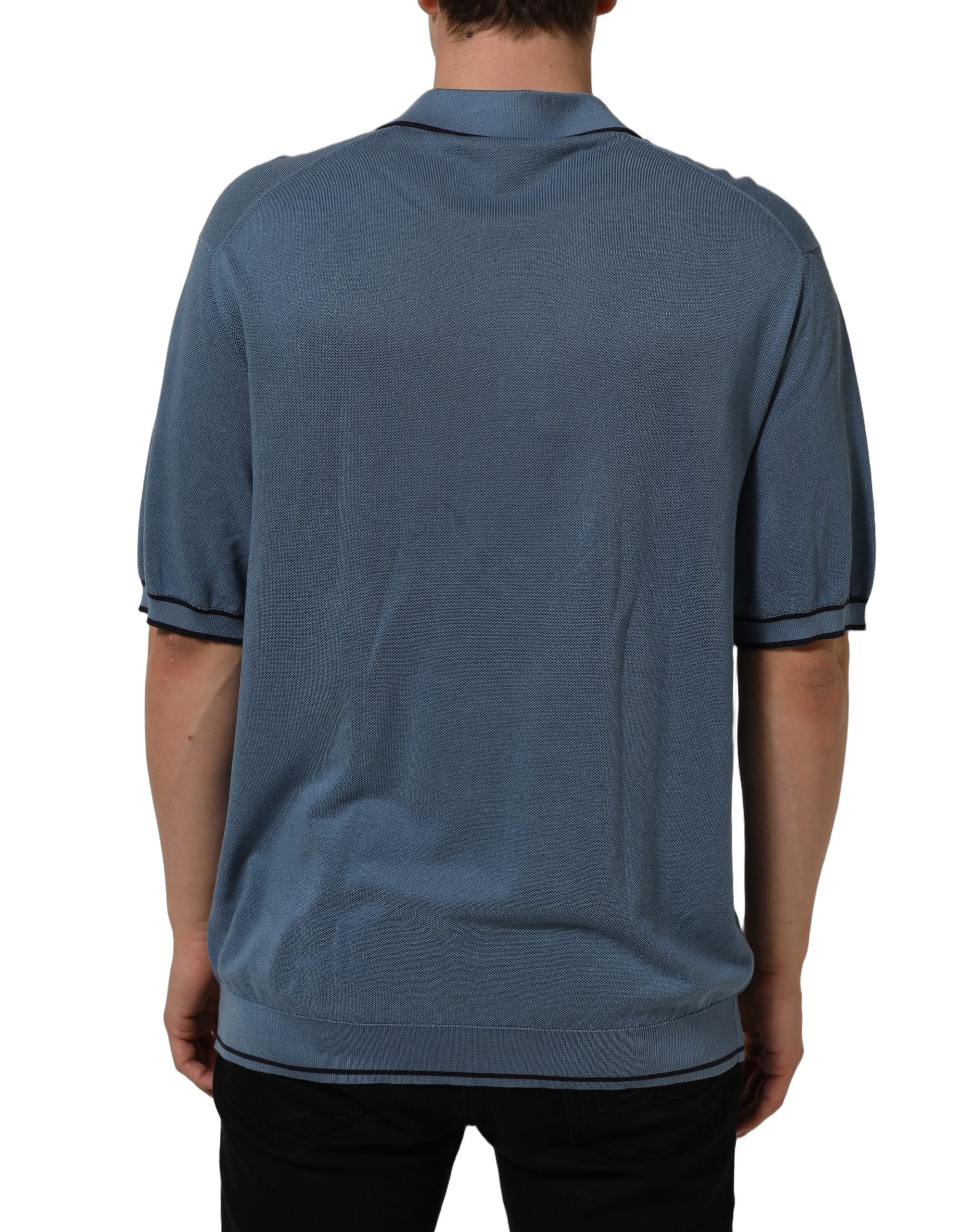 Dolce & Gabbana Blue Cotton Collared Short Sleeves T-shirt