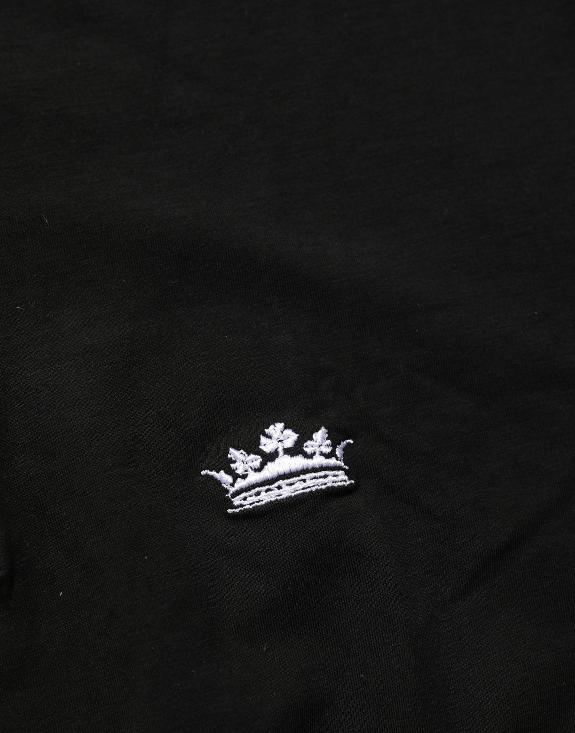 Dolce & Gabbana Black Crown Short Sleeved Henley Men T-shirt