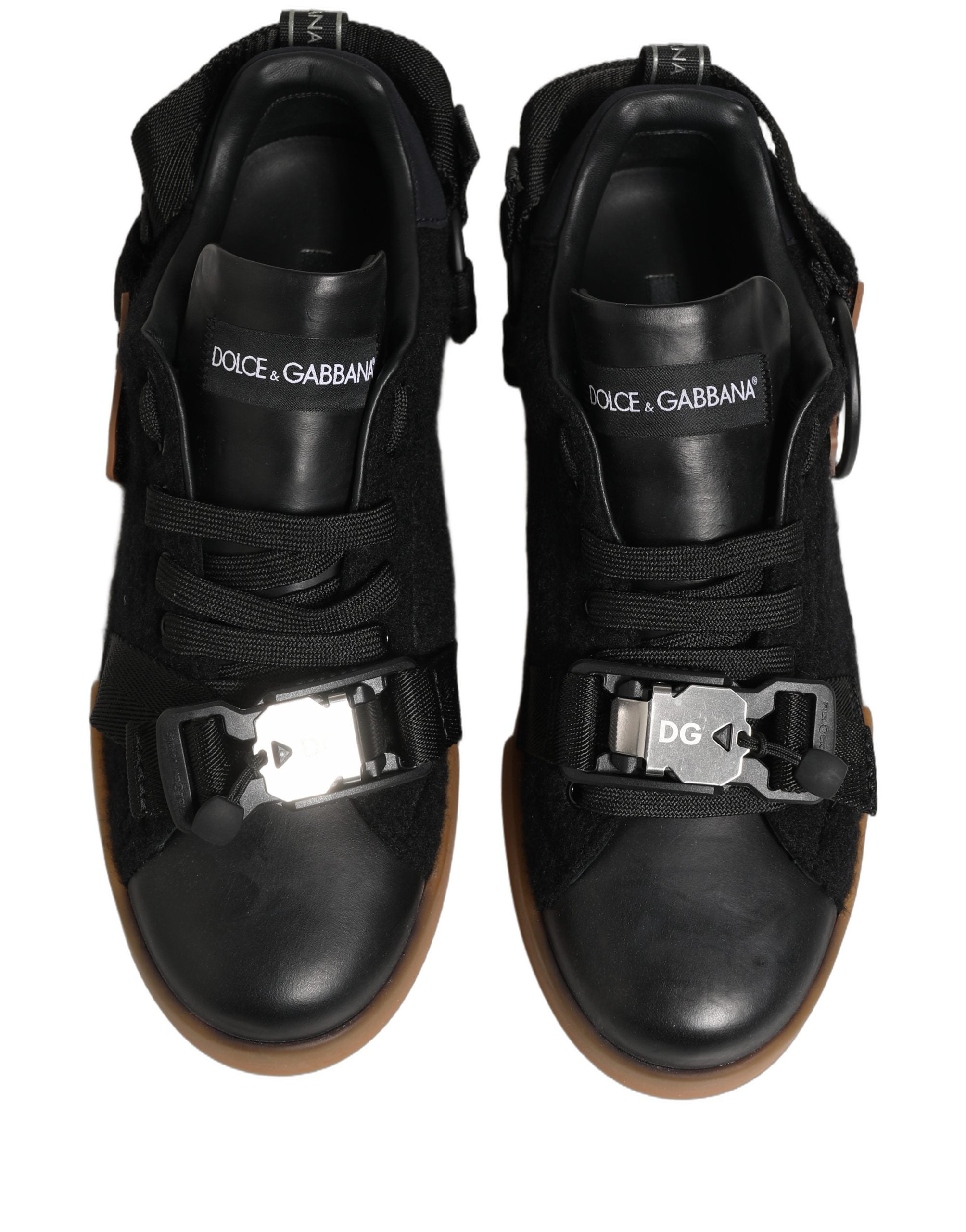 Dolce & Gabbana Black Felt Leather Low Top Sneaker Shoes