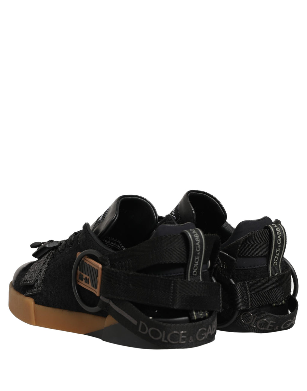 Dolce & Gabbana Black Felt Leather Low Top Sneaker Shoes