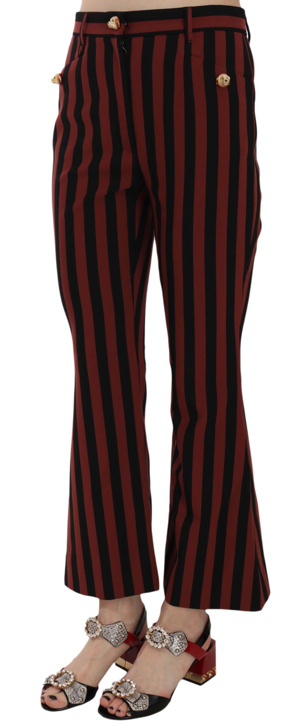 Pantalons cropped et évasés Dolce & Gabbana à rayures noires et Amaranth, style élégant et tendance.