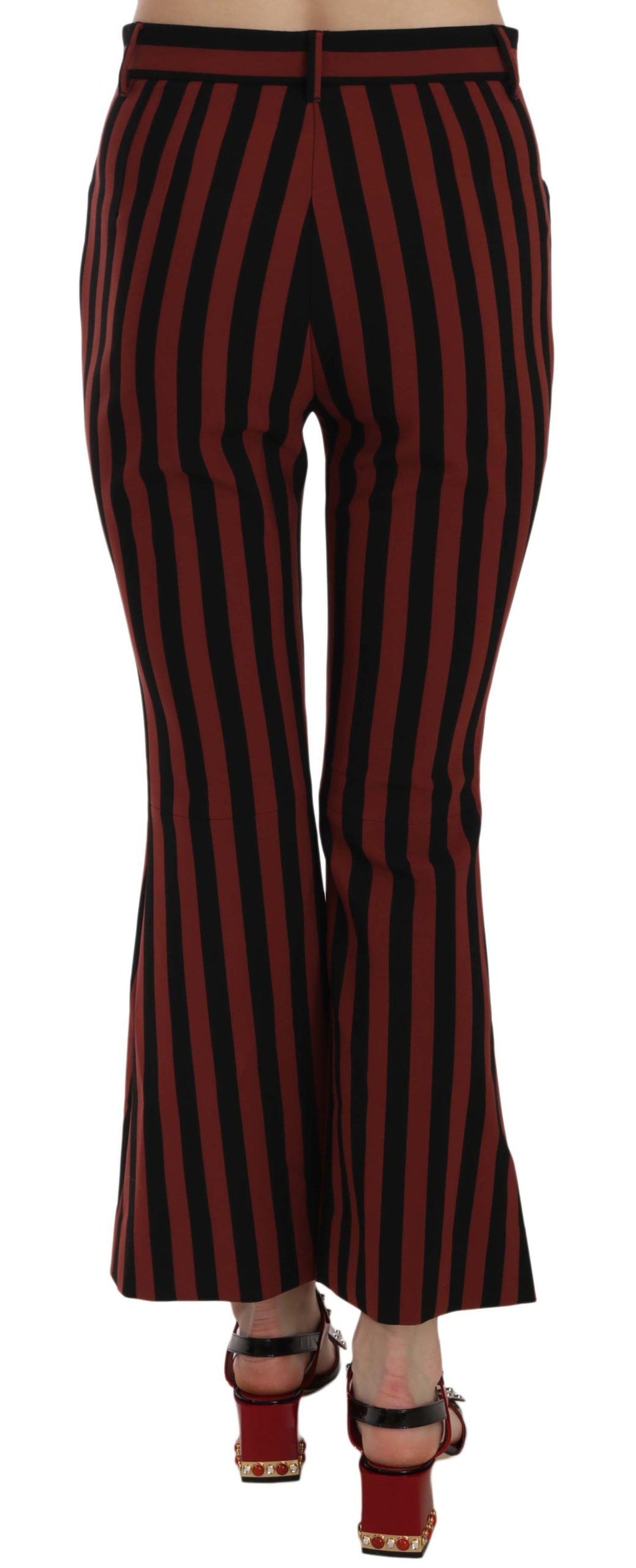 Pantalons évasés cropped à rayures amarante noires de Dolce & Gabbana, style moderne et élégant.