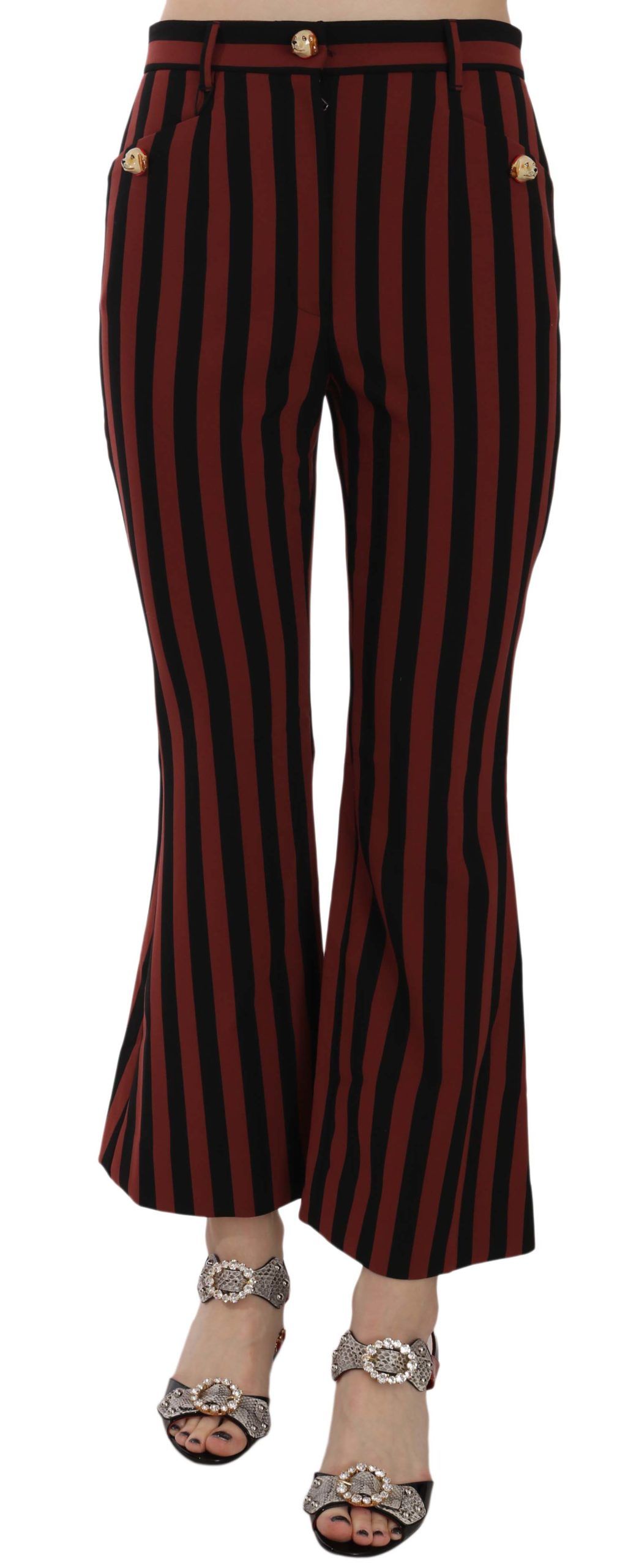 Pantalons évasés courts à rayures amarante noires de Dolce & Gabbana, style élégant et moderne.