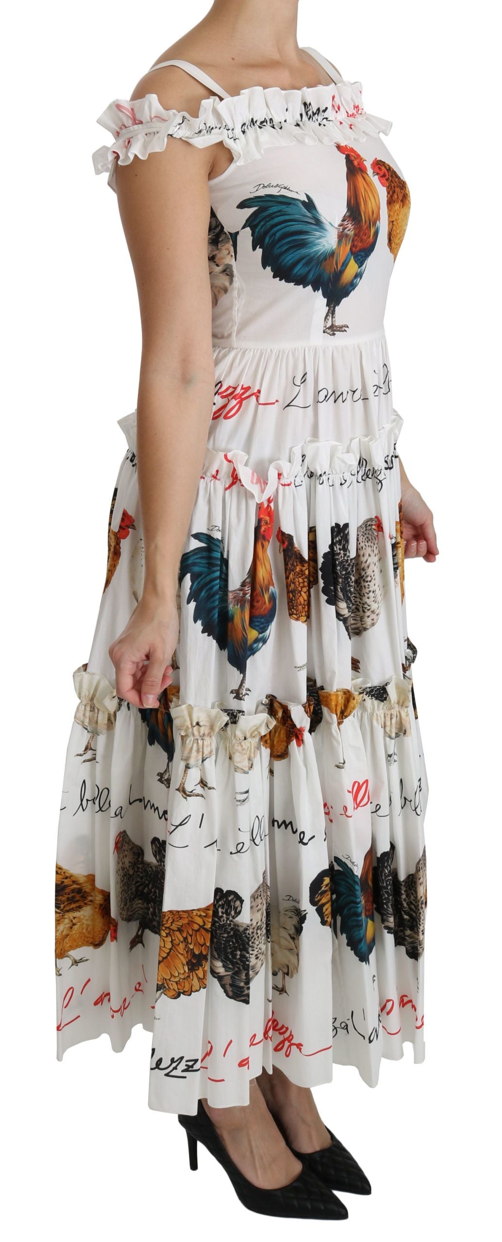 Dolce & Gabbana weißes Etuikleid aus Baumwolle mit Hahnenmuster