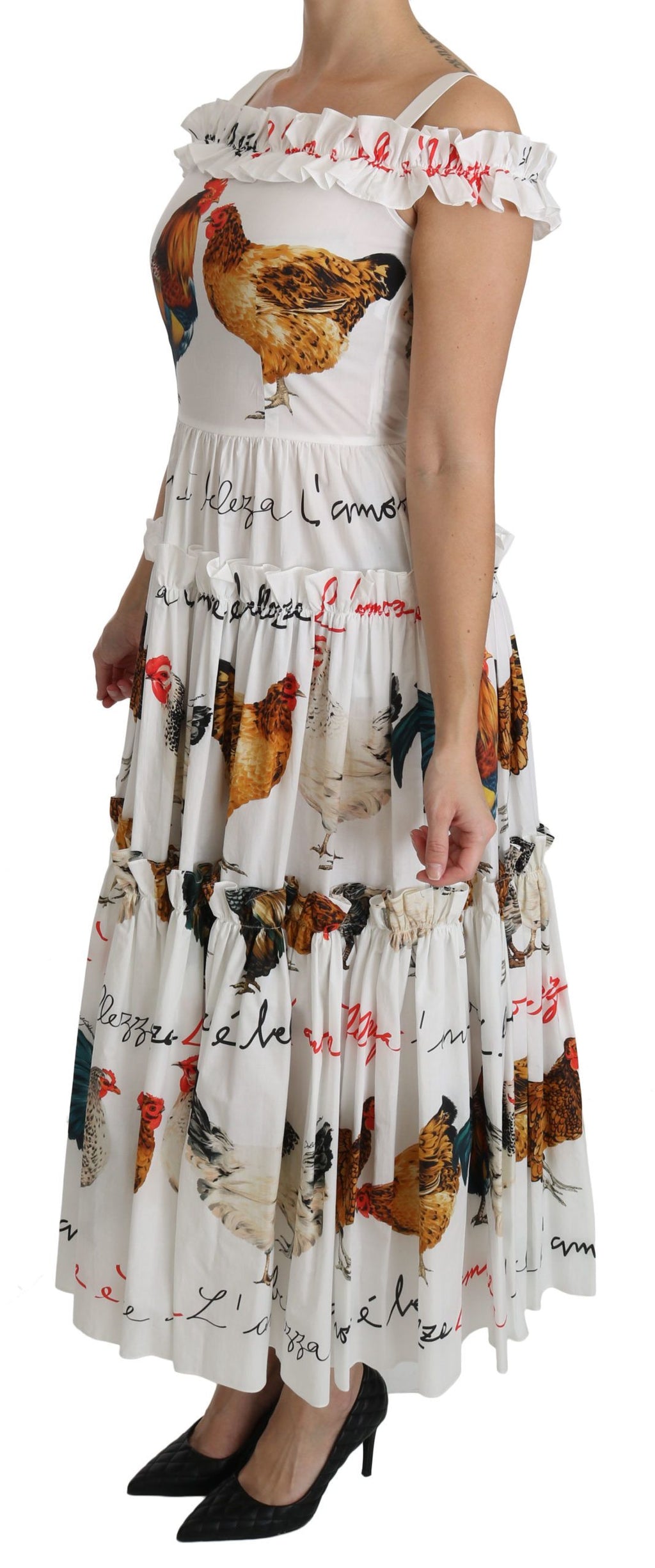Dolce & Gabbana weißes Etuikleid aus Baumwolle mit Hahnenmuster