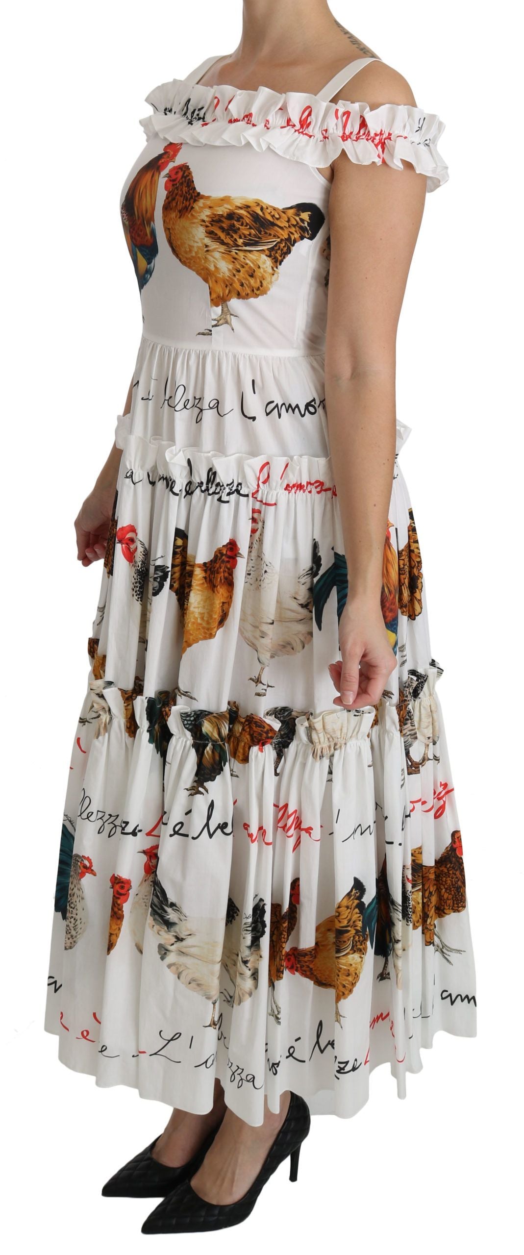 Dolce & Gabbana weißes Etuikleid aus Baumwolle mit Hahnenmuster