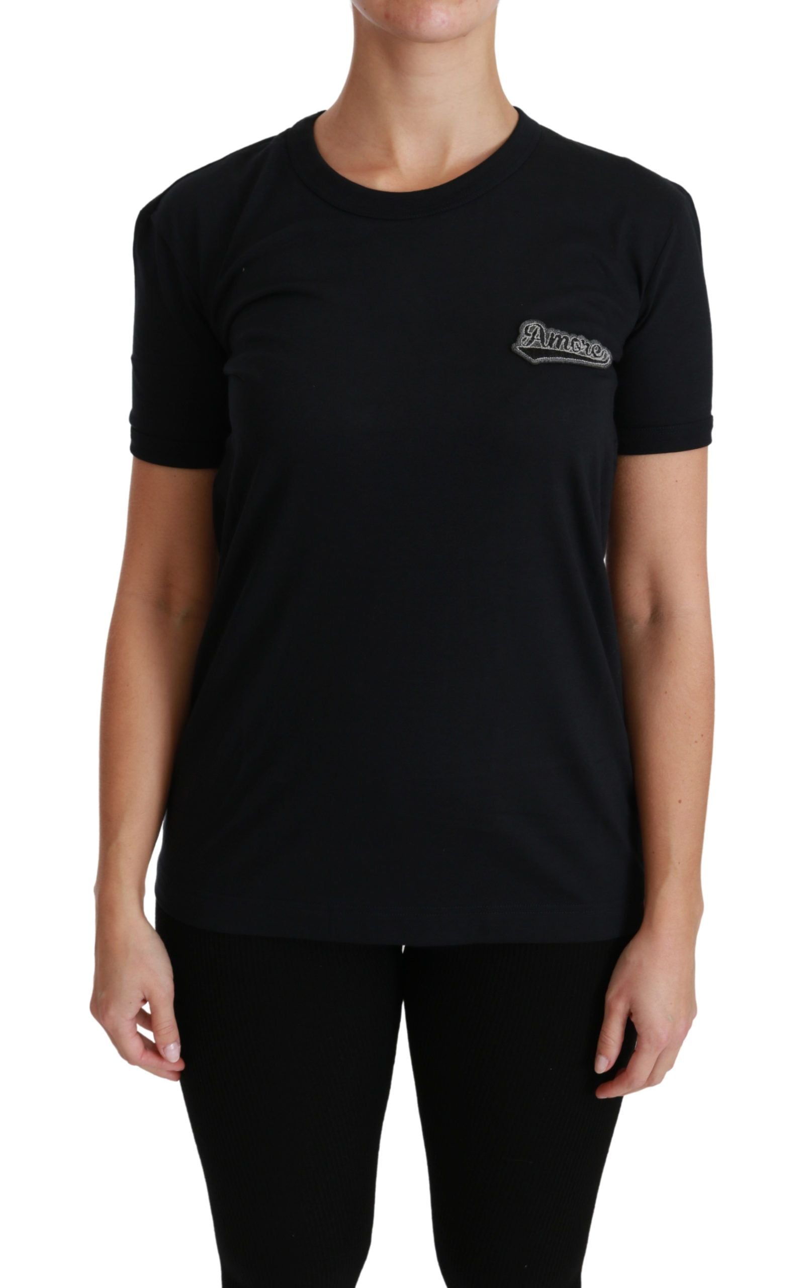 Dolce & Gabbana Blue Amore Patch Crewneck Baumwoll-T-Shirt