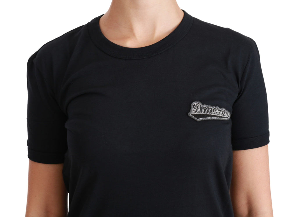 Dolce & Gabbana Blue Amore Patch Crewneck Baumwoll-T-Shirt